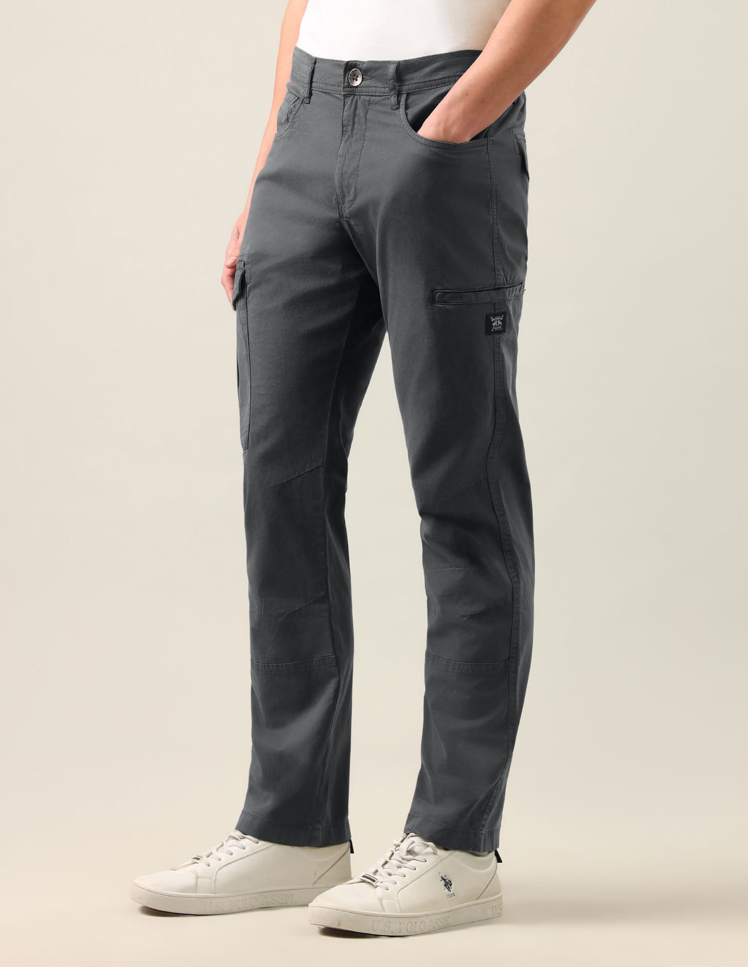 Harold Slim Straight Fit Twill Cargos Grey - U.S. Polo Assn. India | Large