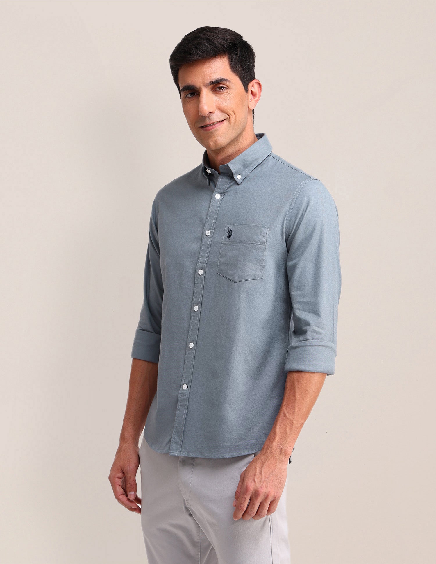 Solid Pattern Oxford Shirt Grey - U.S. Polo Assn. India | Large