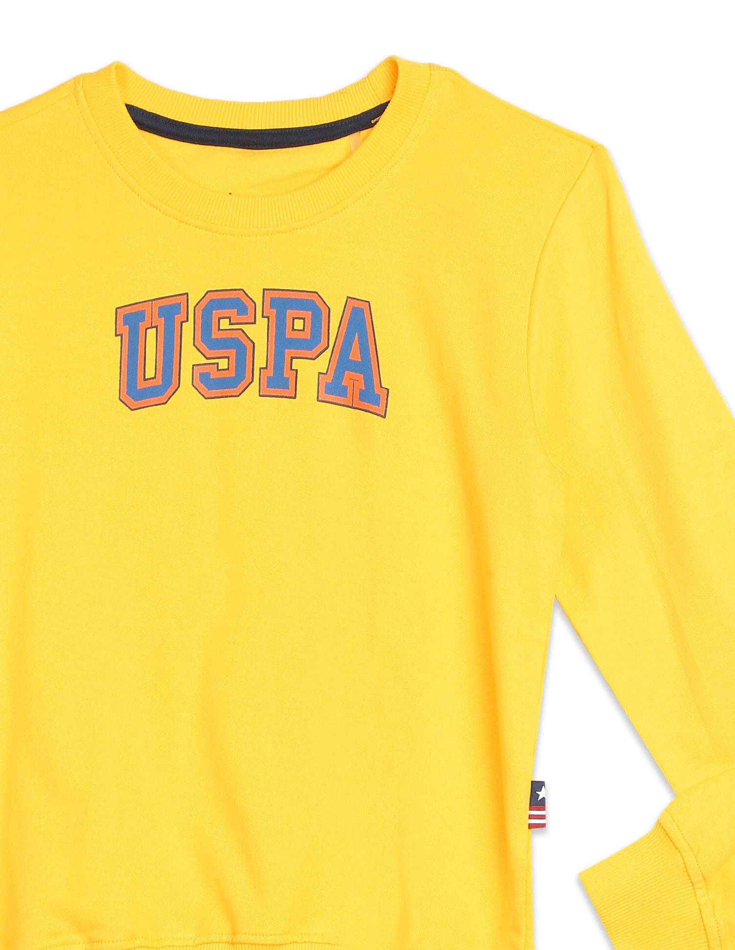 Crew Neck Brand Print Sweatshirt Yellow - U.S. POLO ASSN. | Large