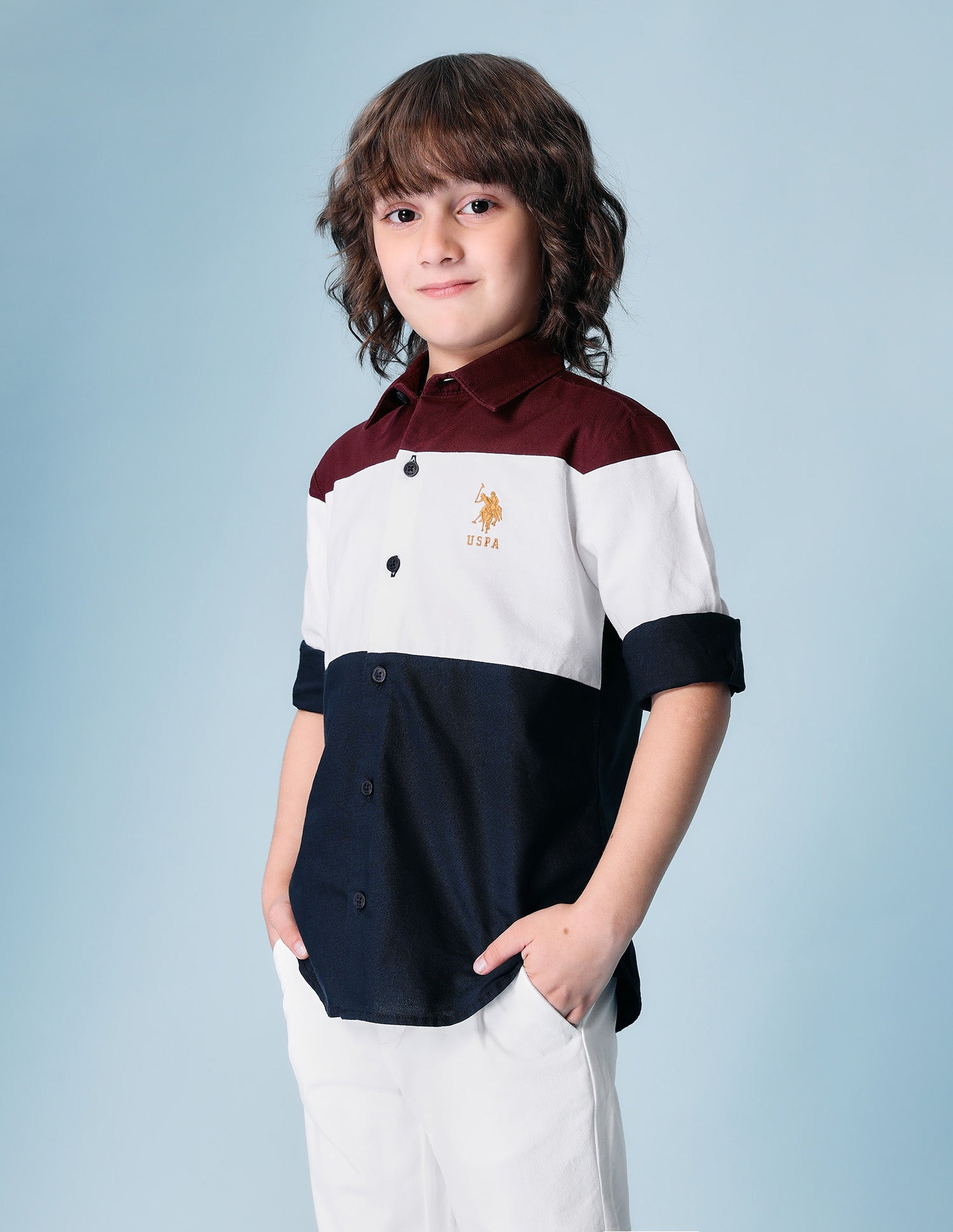 Boys Colorblocked Pure Cotton Shirt Red - U.S. POLO ASSN. | Large