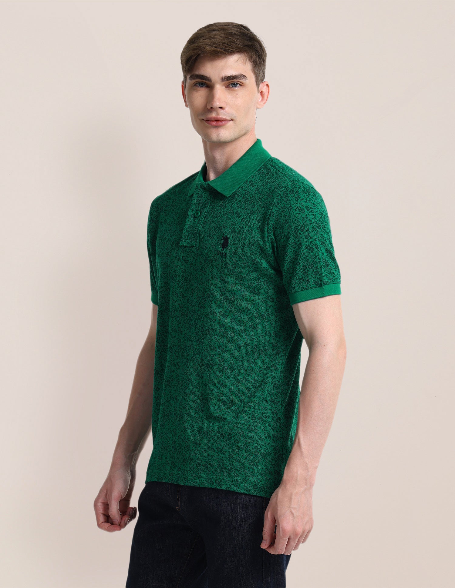 Floral Slim Fit Polo Shirt Green - U.S. POLO ASSN. | Large