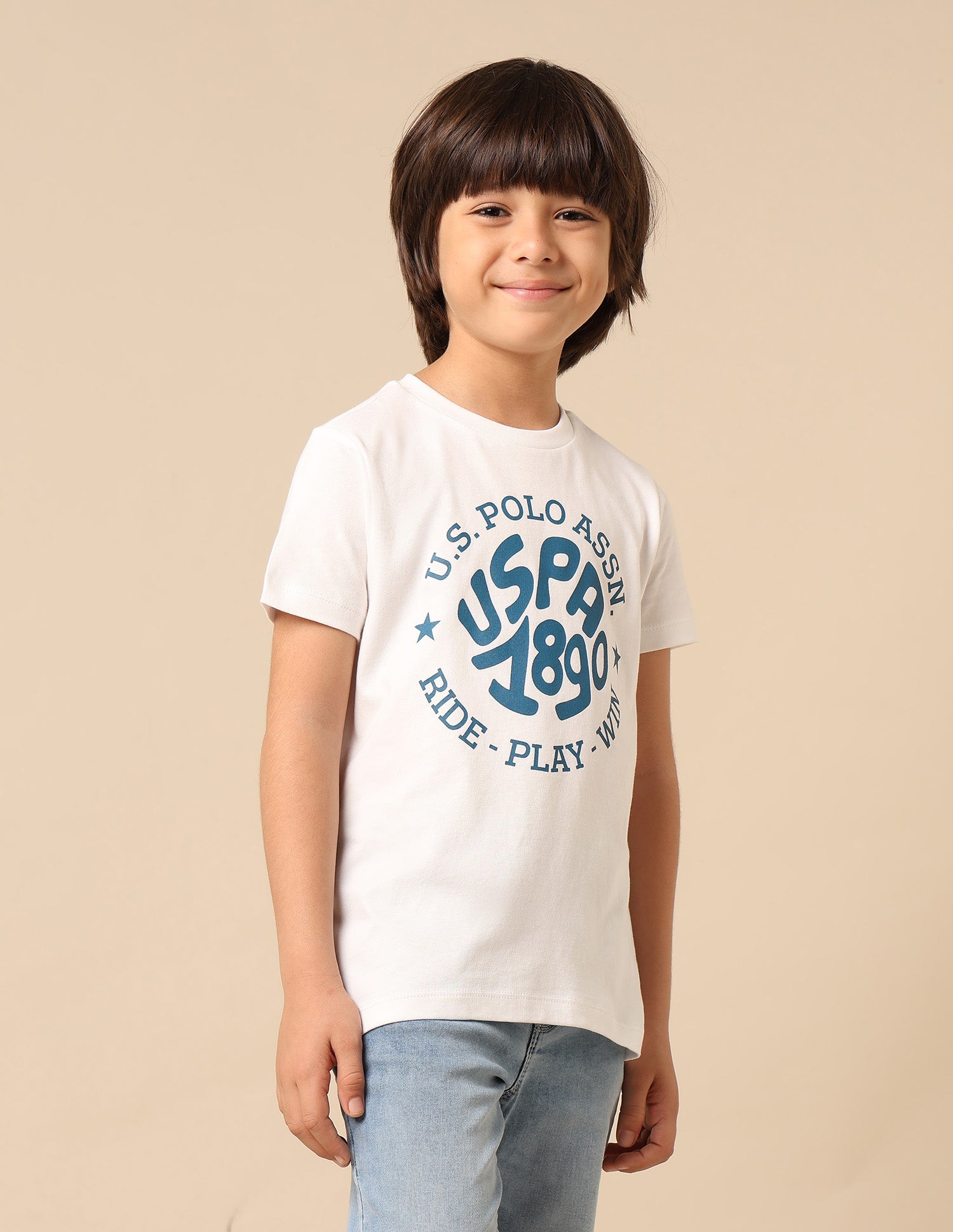 Boys Brand Printed Regular Fit T Shirt White - U.S. POLO ASSN. | Large