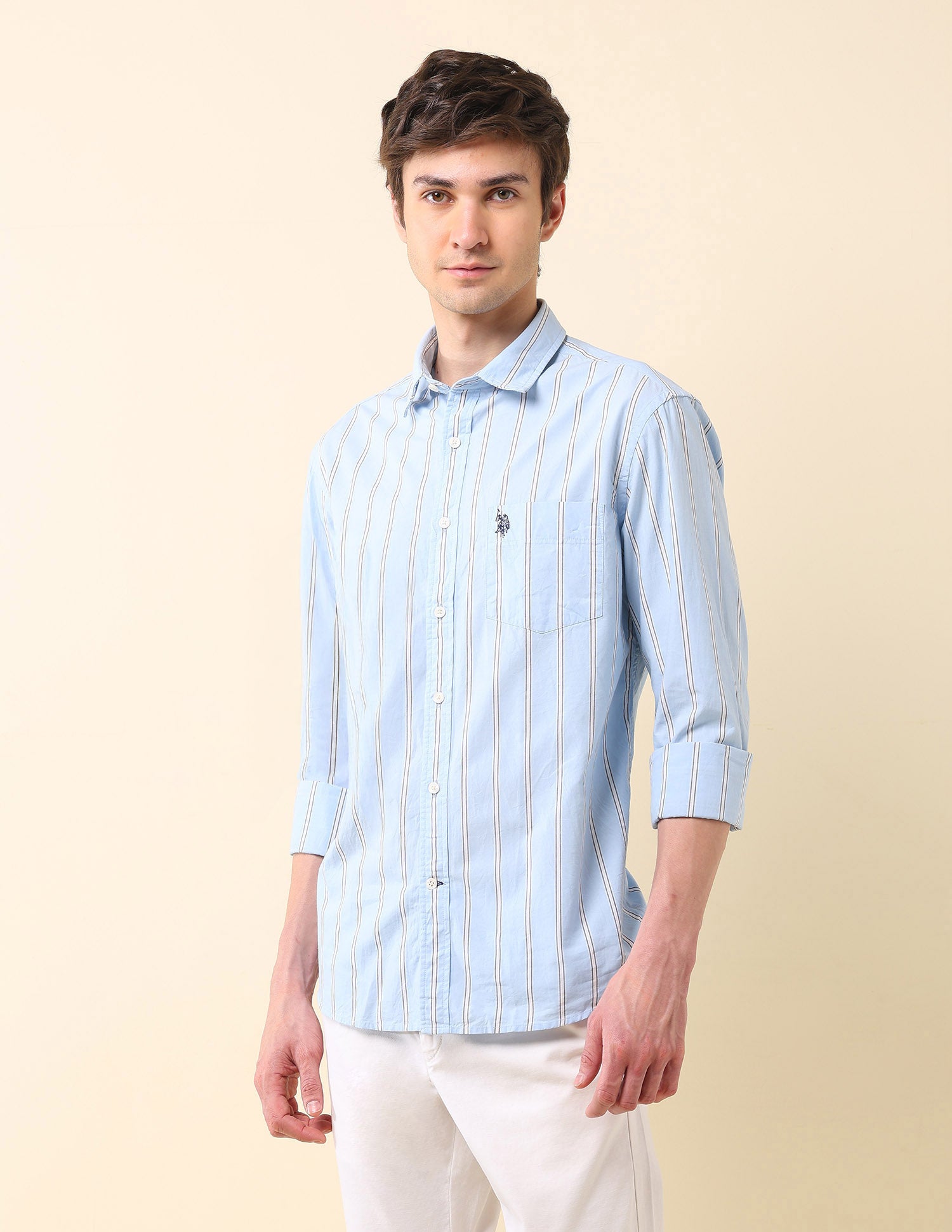 Vertical Striped Tailored Fit Shirt Light Blue - U.S. Polo Assn. India | Large