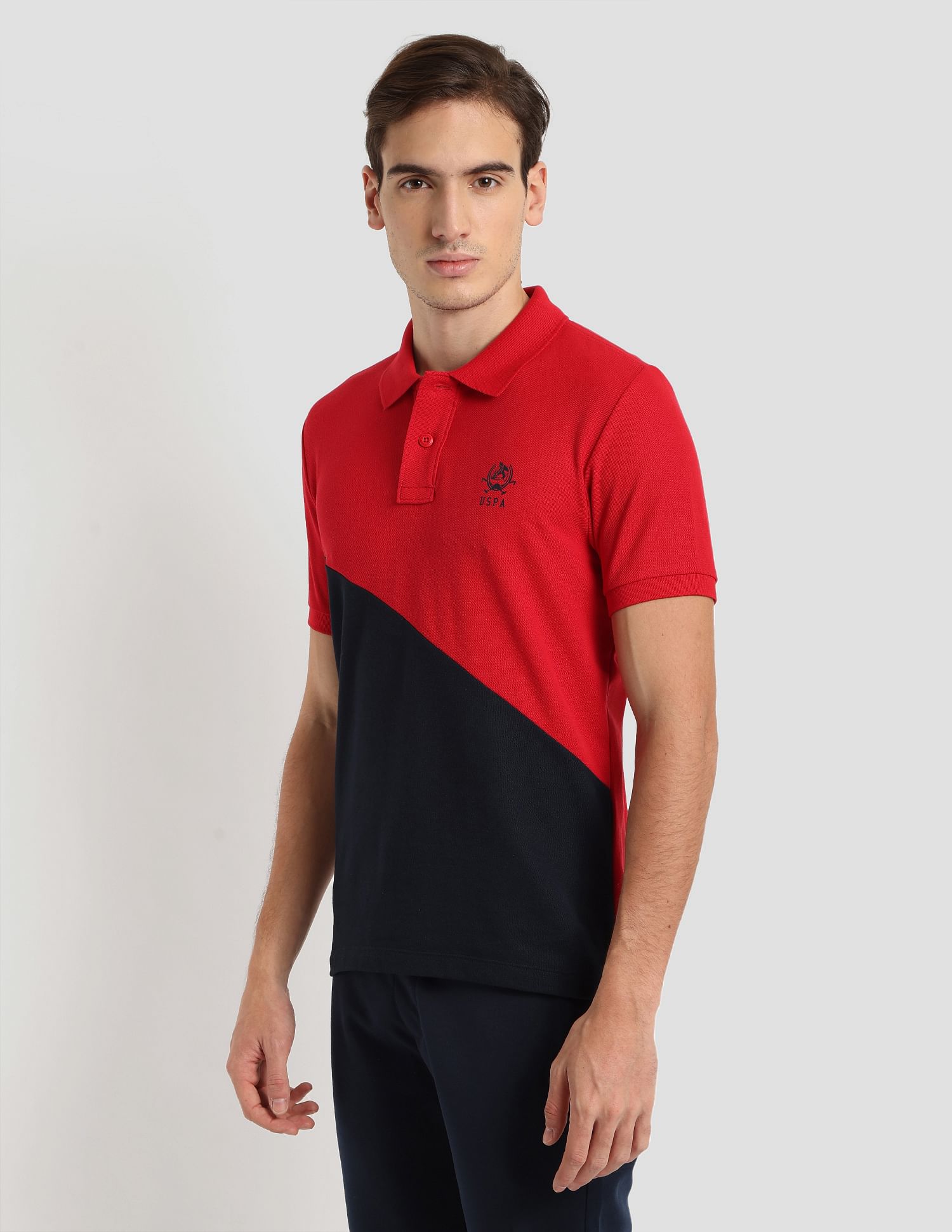 Diagonal Colour Block Active Polo Shirt Red - U.S. Polo Assn. India | Large
