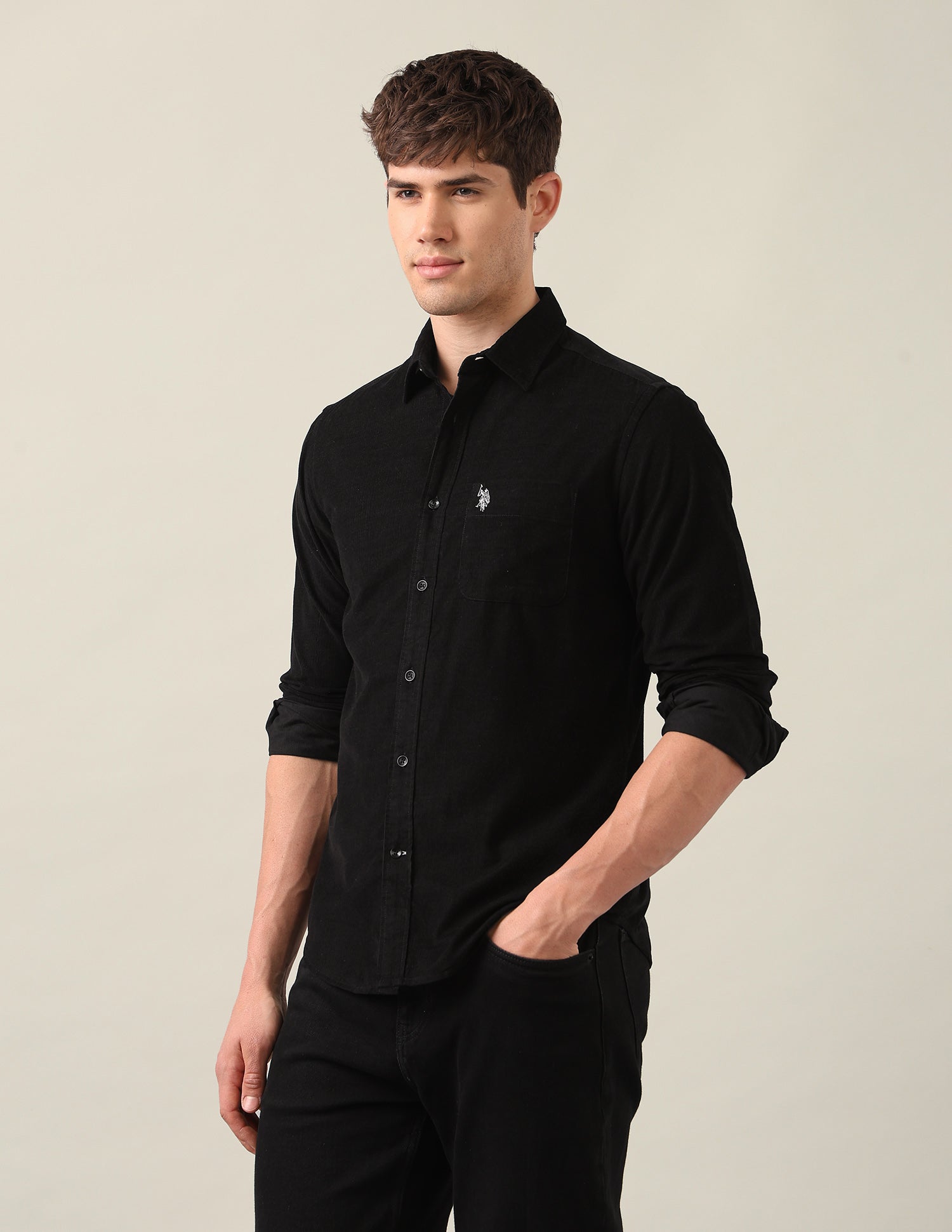 Corduroy Regular Fit Shirt Black - U.S. Polo Assn. India | Large