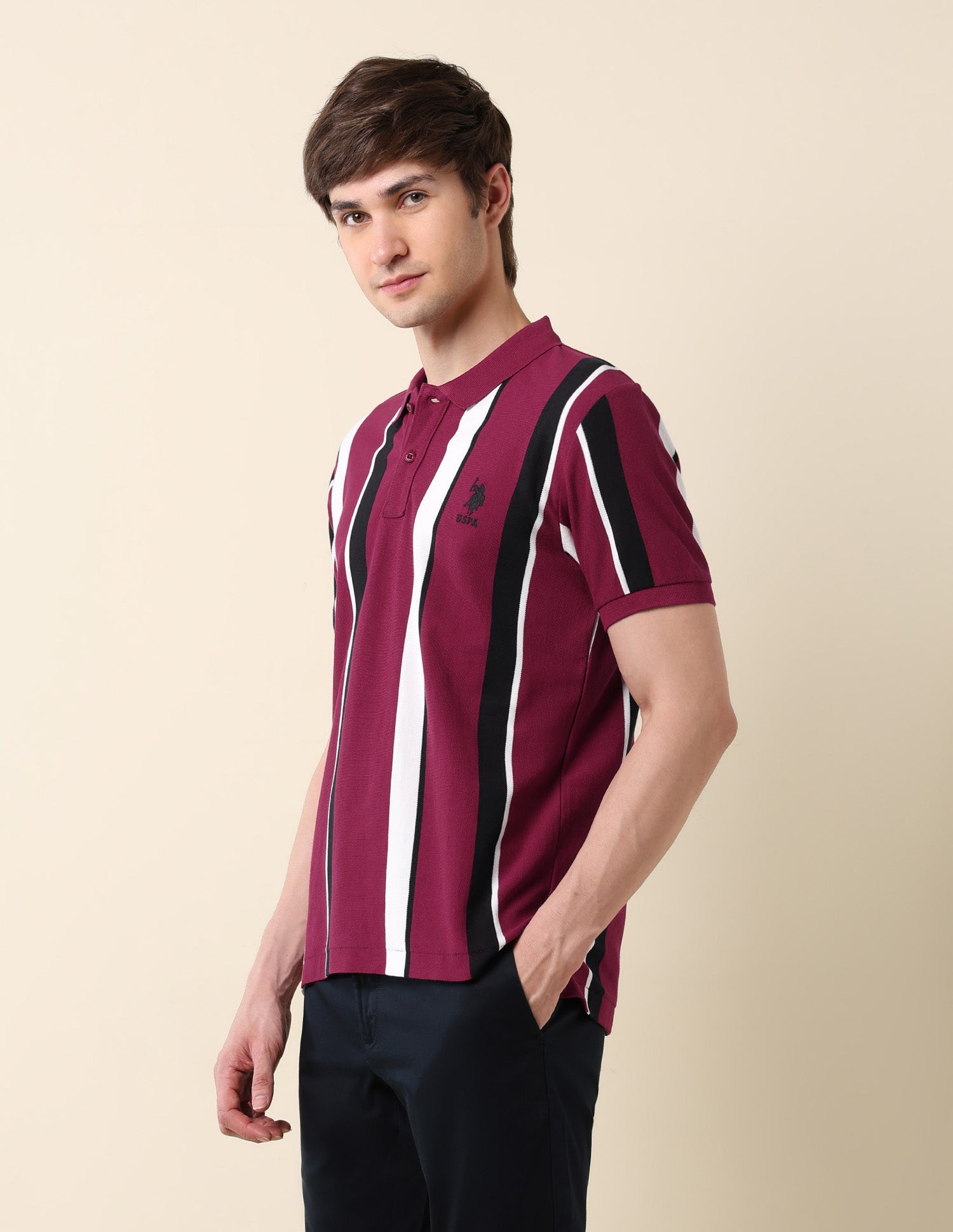 Vertical Striped Classic Polo Shirt Dark Red - U.S. Polo Assn. India | Large