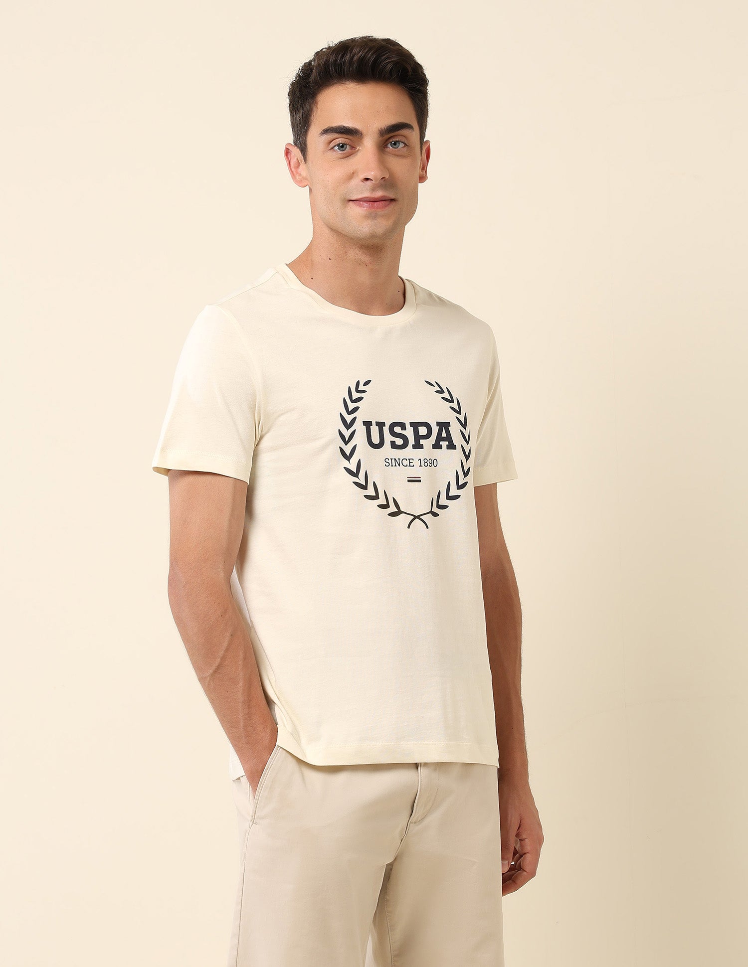 Brand Printed Slim Fit T-Shirt Off White - U.S. POLO ASSN. | Large