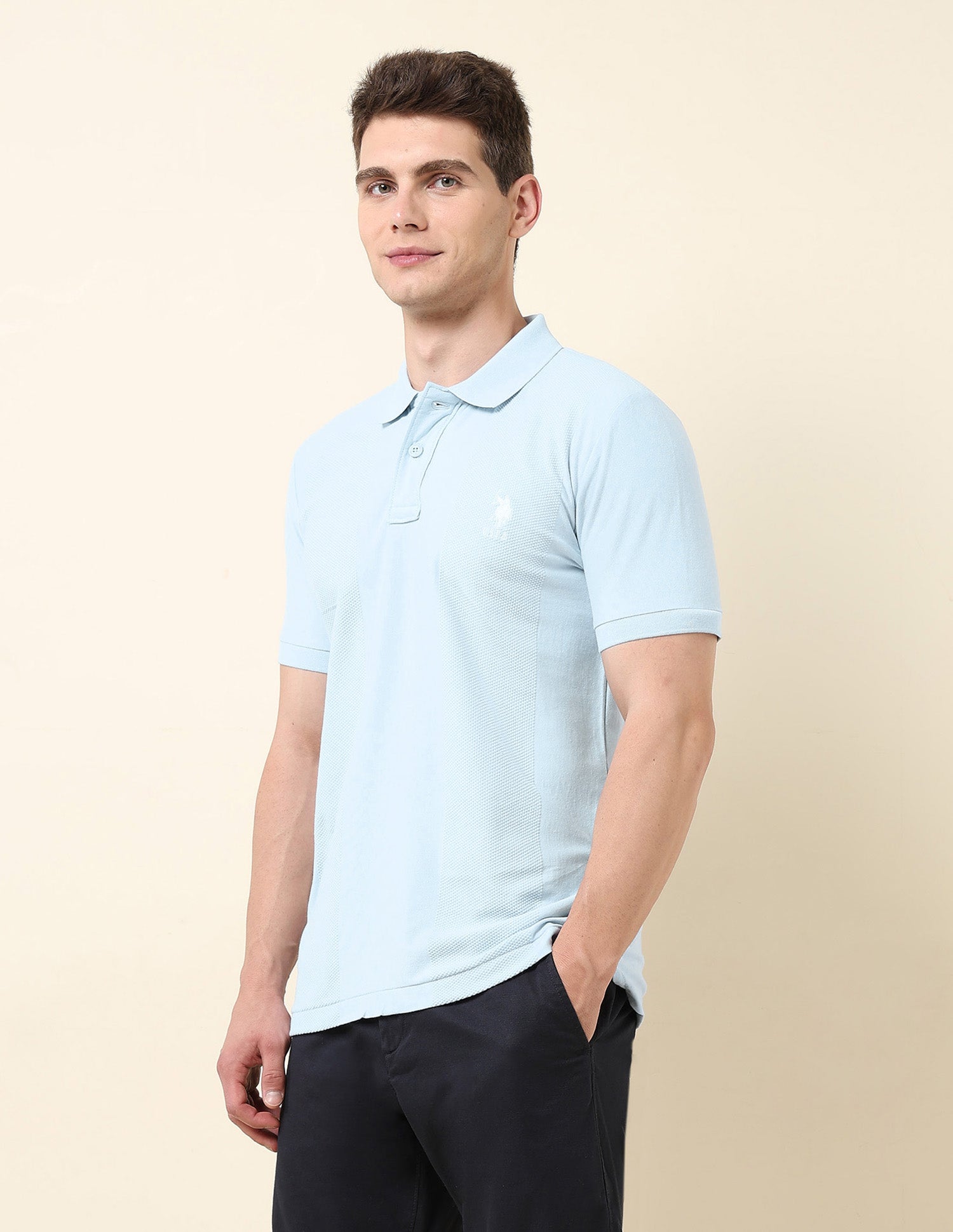 Textured Classic Polo Shirt Light Blue - U.S. Polo Assn. India | Large