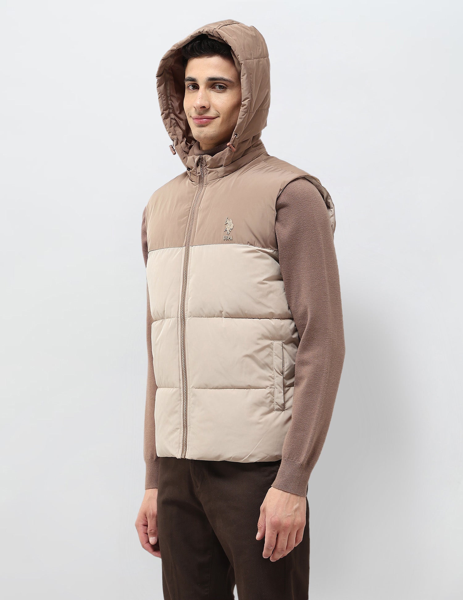 Detachable Hood Colour Blocked Jacket Beige - U.S. POLO ASSN. | Large