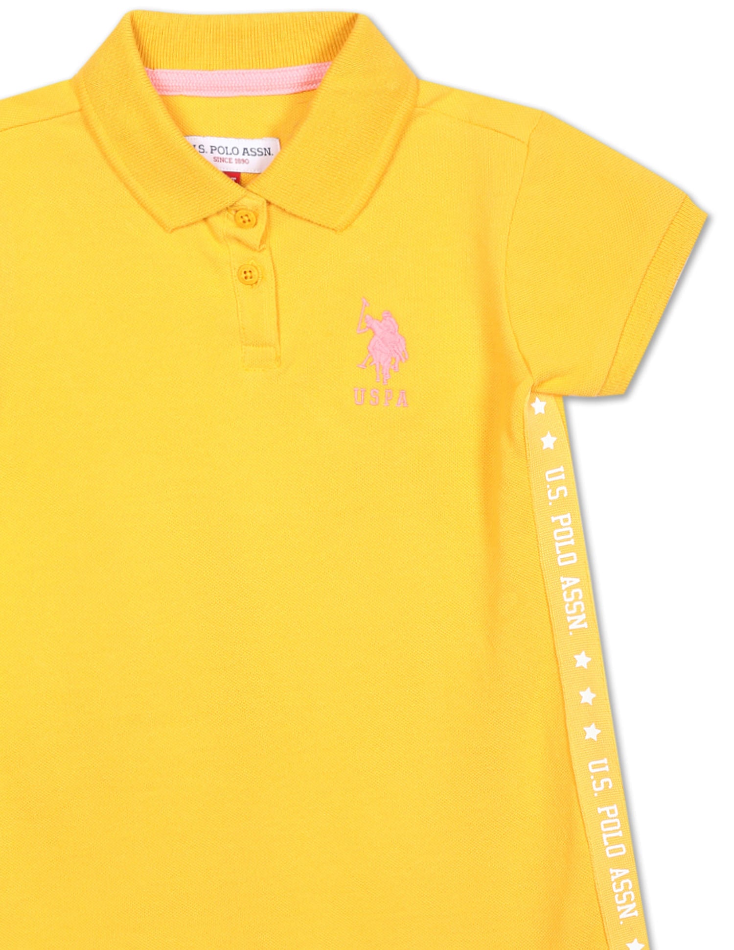 Girls Yellow Brand Tape Solid Polo Dress Yellow - U.S. POLO ASSN. | Large