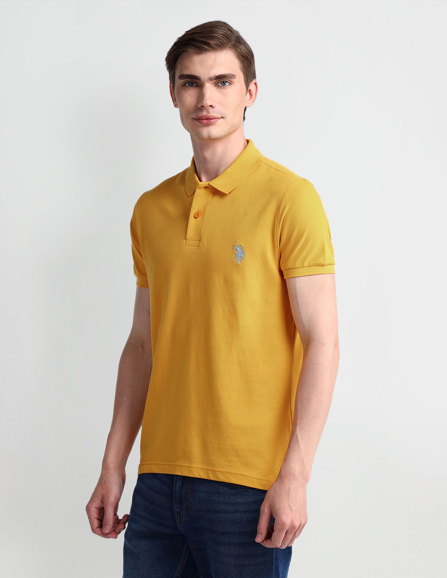 Muscle Fit Solid Polo Shirt Mustard - U.S. Polo Assn. India | Large