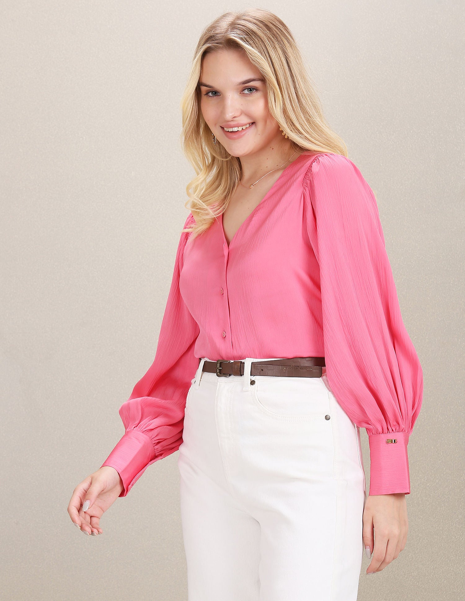 V-Neck Textured Shirt Pink - U.S. POLO ASSN. | Large