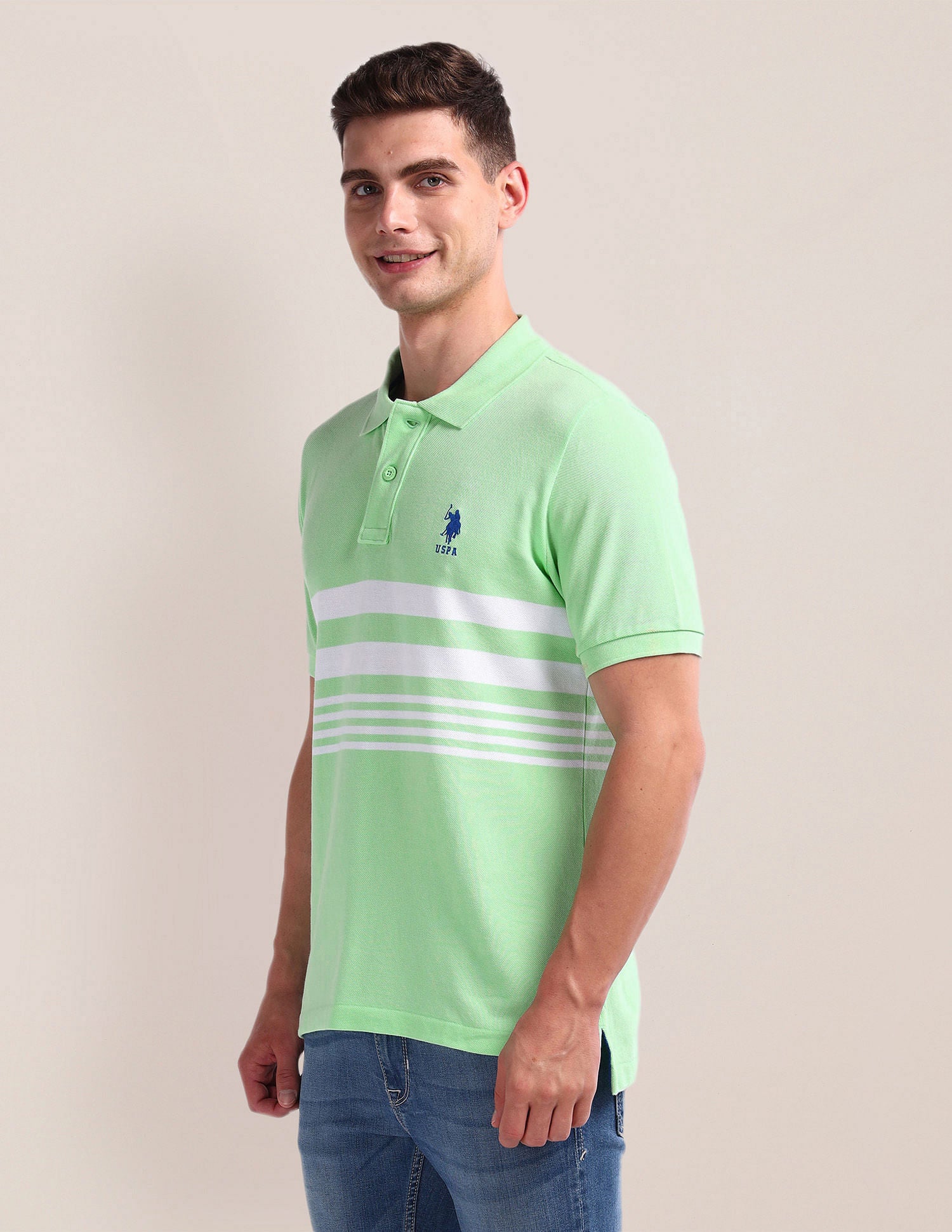 Horizontal Stripe Slim Polo Shirt White - U.S. Polo Assn. India | Large