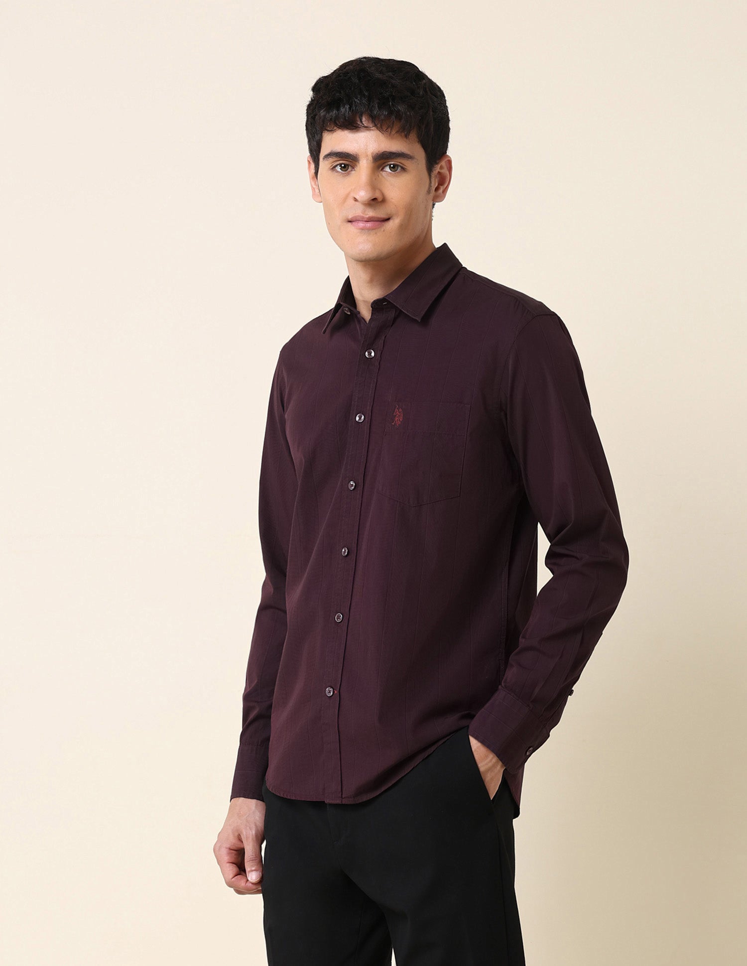 Tailored Fit Vertical Striped Shirt Wine - U.S. Polo Assn. India | Large