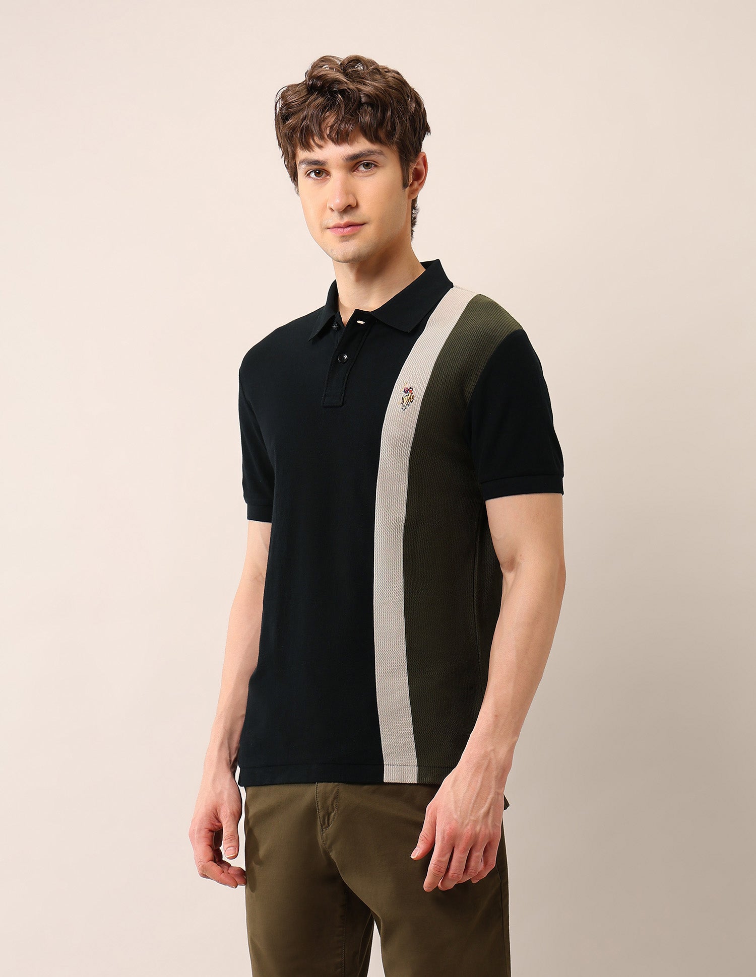 Colourblocked Pure Cotton Polo Shirt Black - U.S. Polo Assn. India | Large