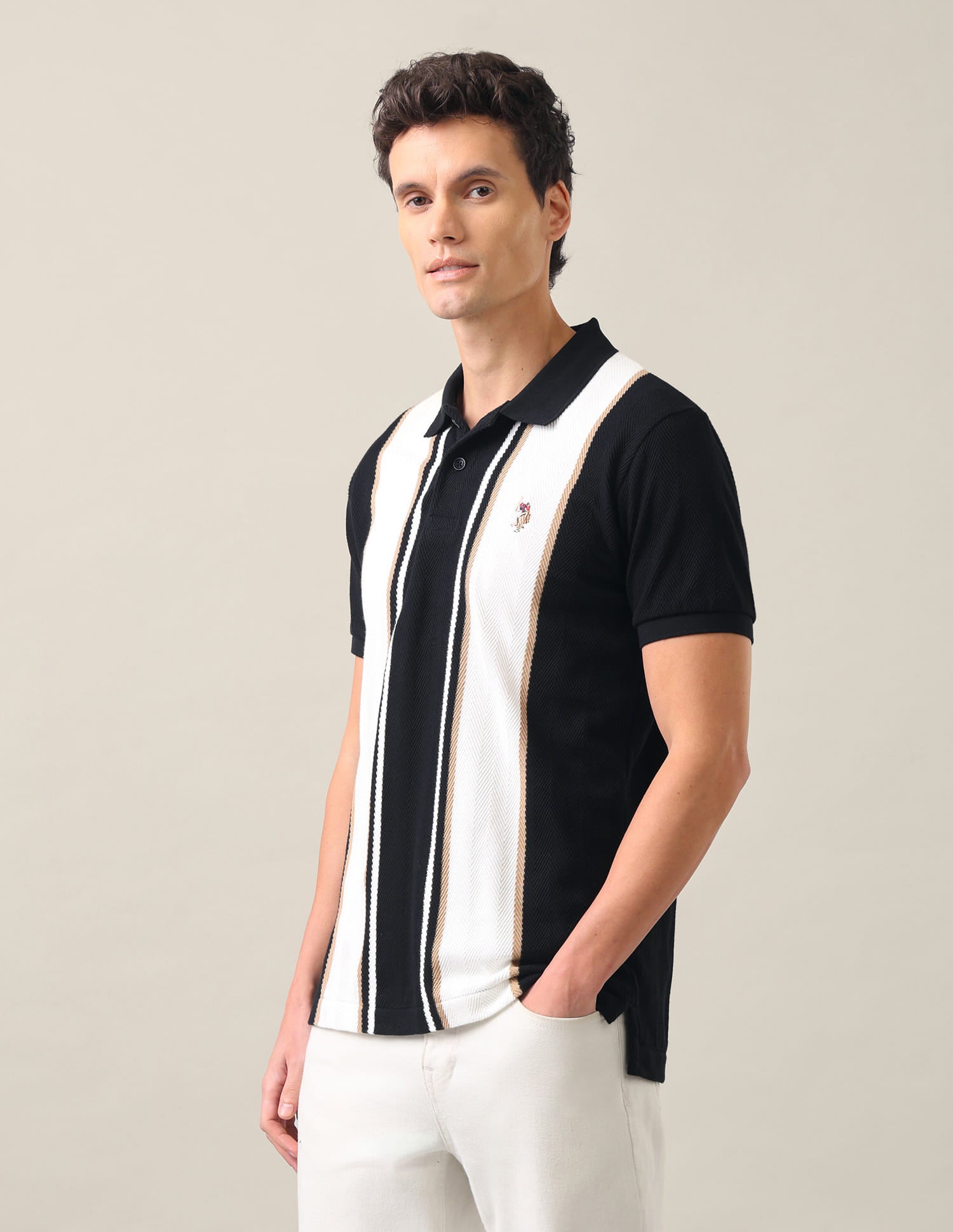 Vertical Striped Slim Fit Polo Shirt Black - U.S. Polo Assn. India | Large