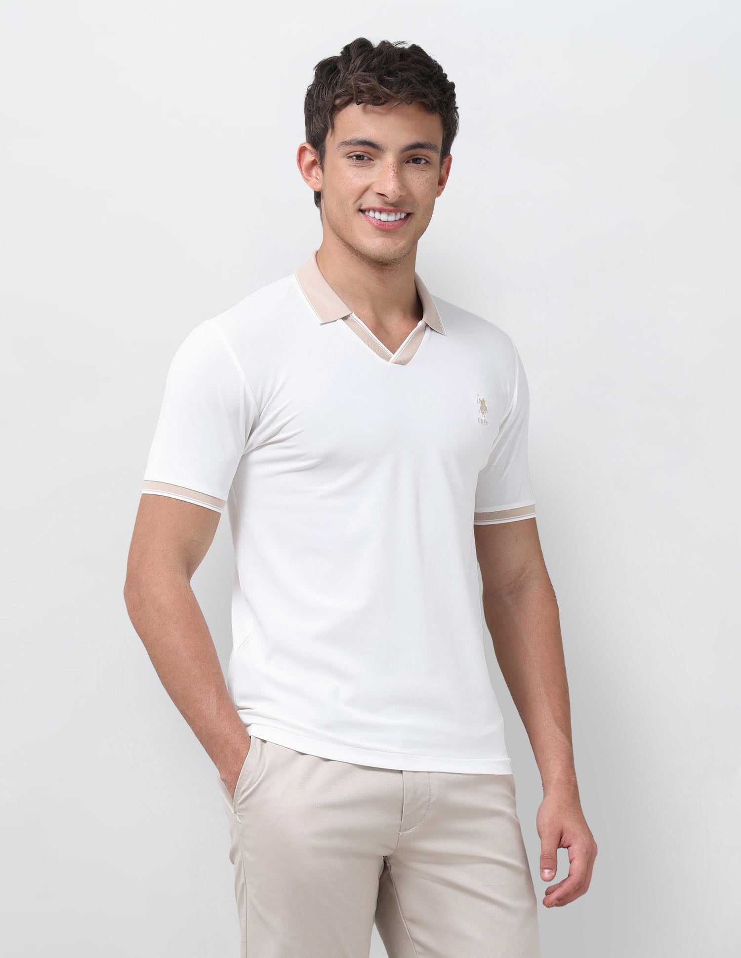 Solid Slim Fit Polo Shirt Off White - U.S. Polo Assn. India | Large