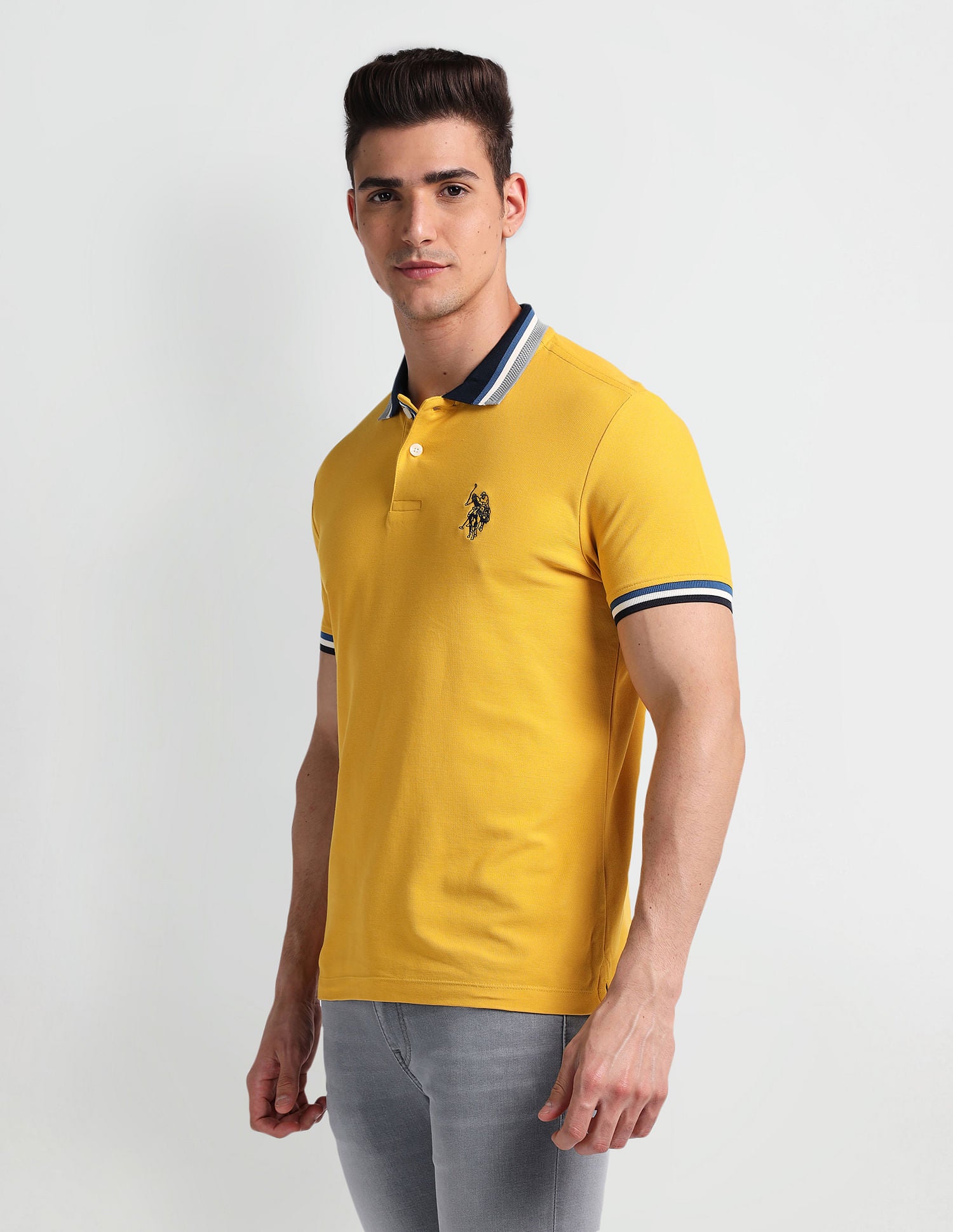 Muscle Fit Solid Polo Shirt Yellow - U.S. Polo Assn. India | Large
