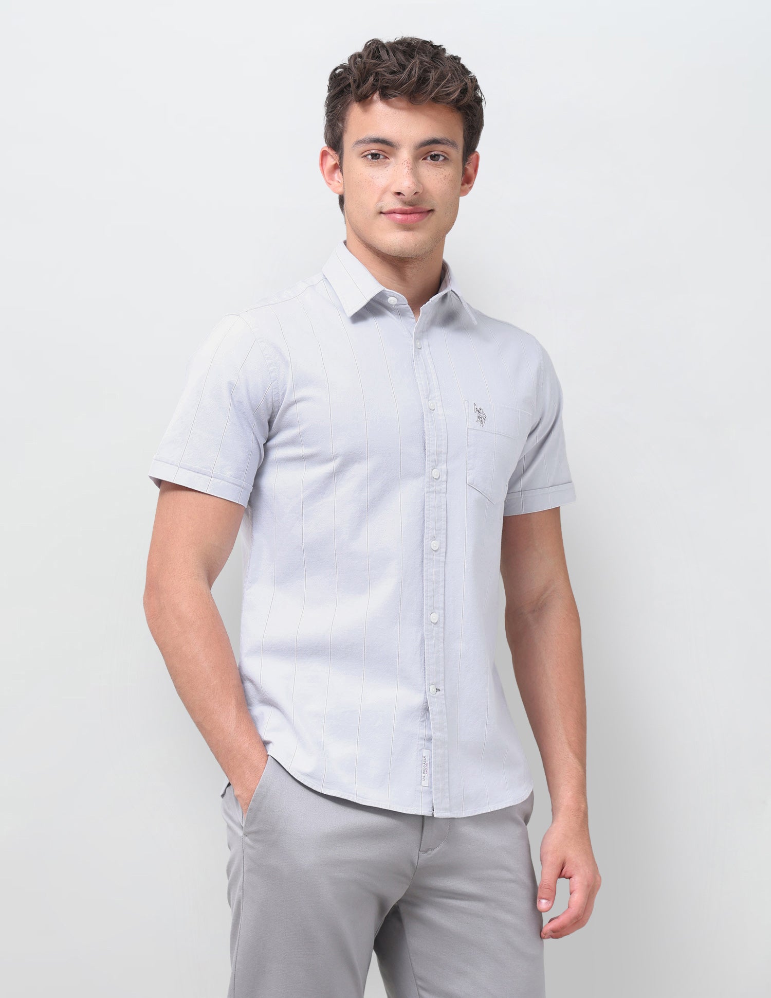 Vertical Striped Oxford Shirt Light Grey - U.S. Polo Assn. India | Large