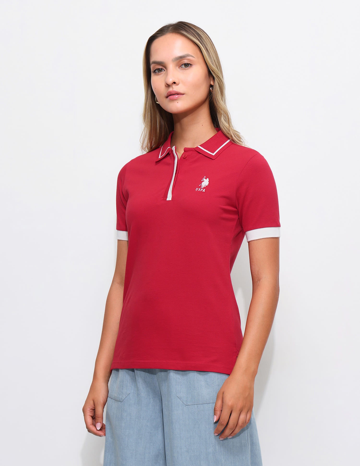 Solid Regular Fit Tipped collar Polo shirt Red - U.S. Polo Assn. India | Large