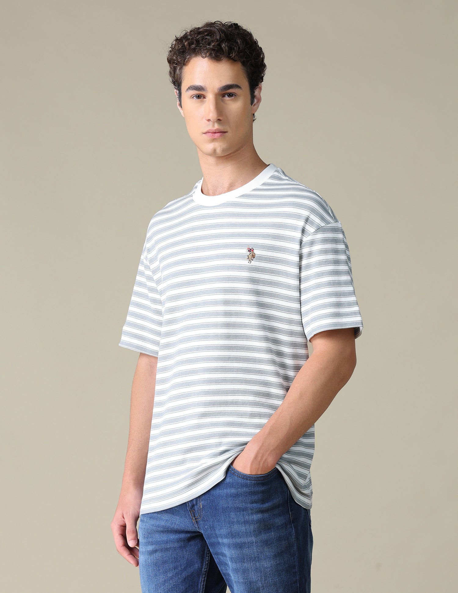 Relaxed Fit Horizontal Striped T-Shirt Grey - U.S. Polo Assn. India | Large