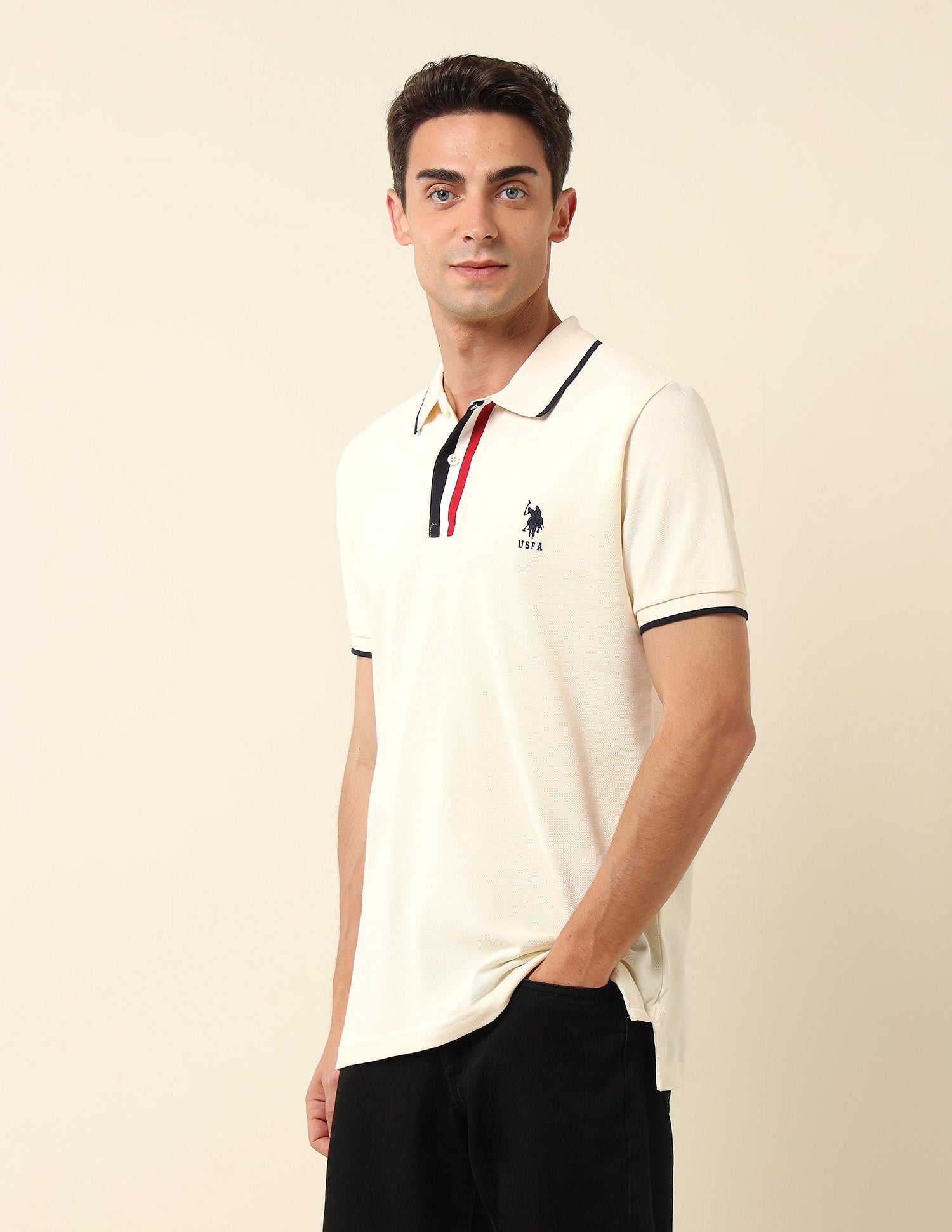 Pure Cotton Slim Fit Polo Shirt Off White - U.S. Polo Assn. India | Large