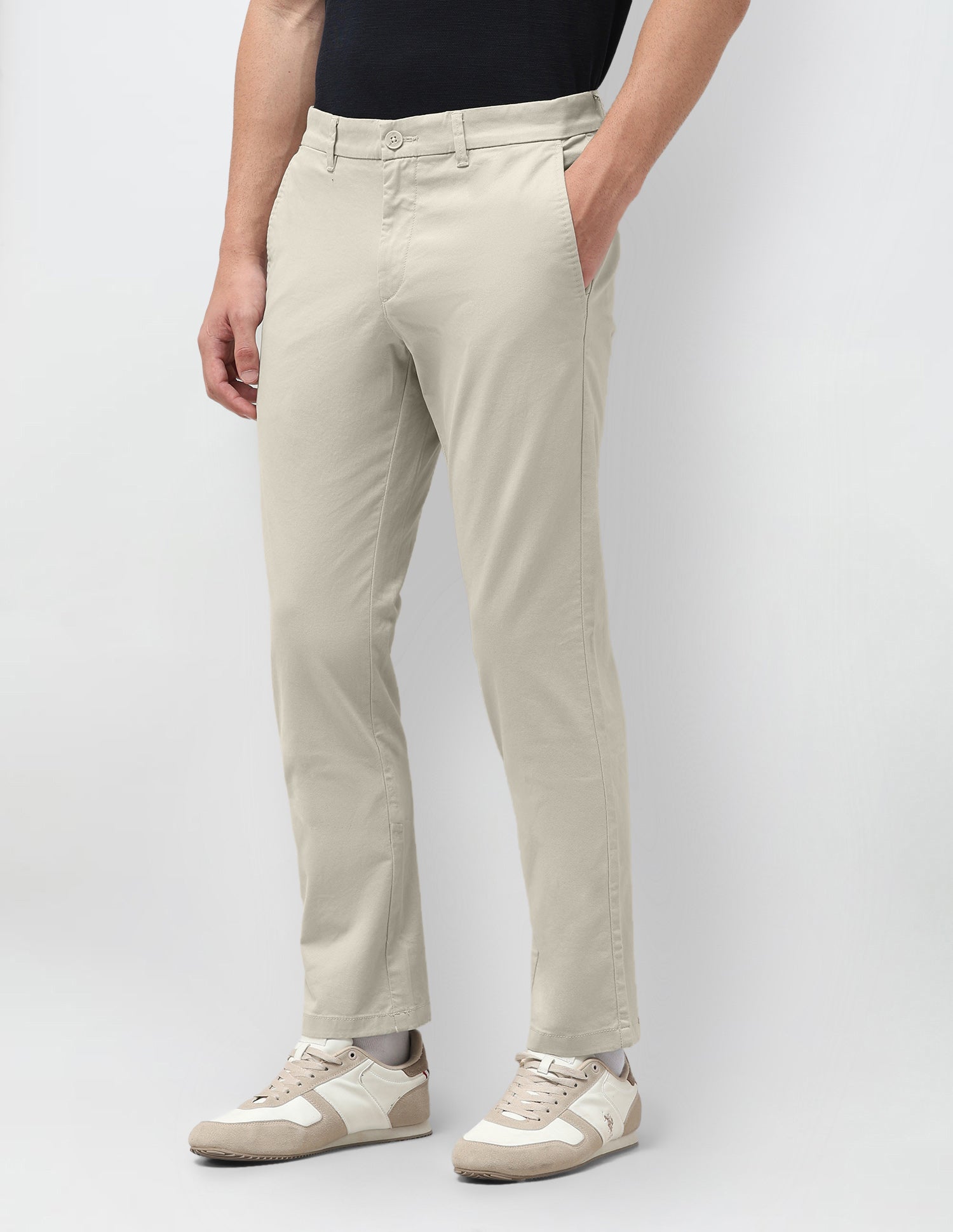 Slim Fit Satin Trousers Stone - U.S. Polo Assn. India | Large