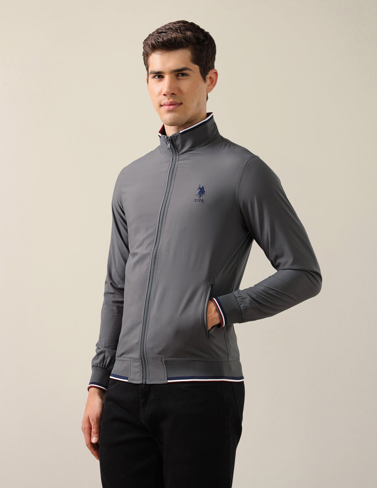 Solid Regular Fit Jacket Grey - U.S. Polo Assn. India | Large