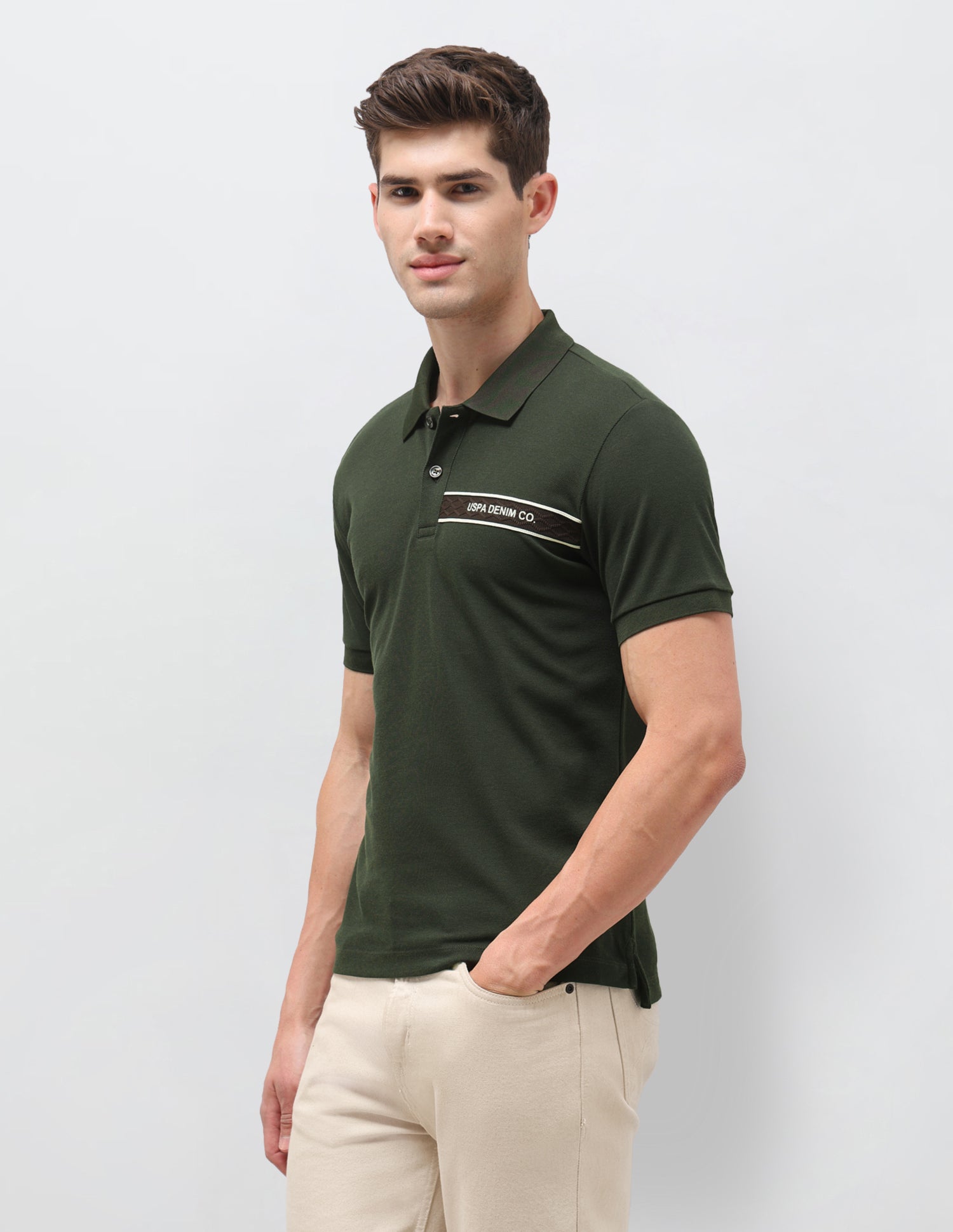 Solid Slim Fit Polo Shirt Olive - U.S. Polo Assn. India | Large