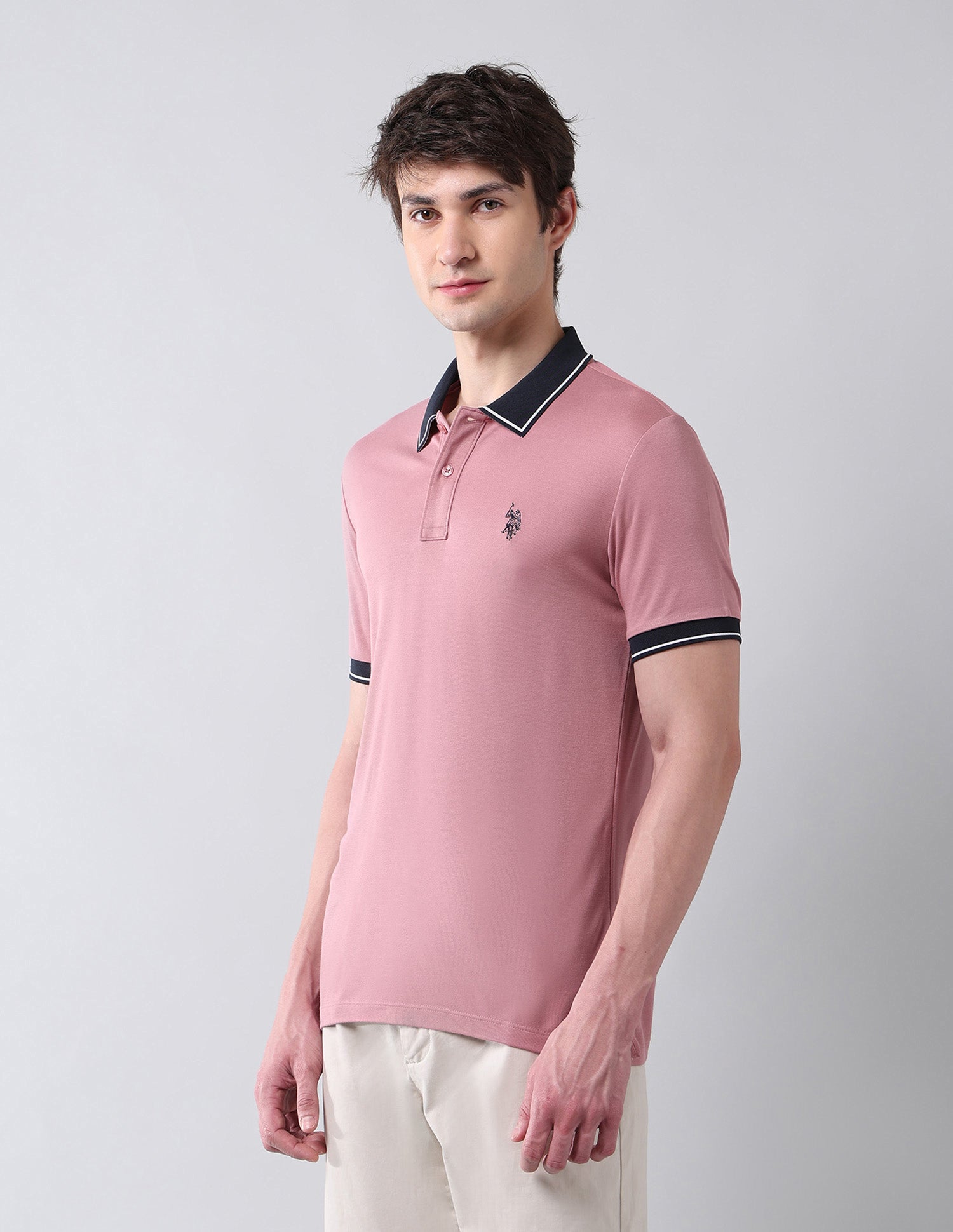 Solid Pure Cotton Muscle Fit Shirt Peach - U.S. Polo Assn. India | Large