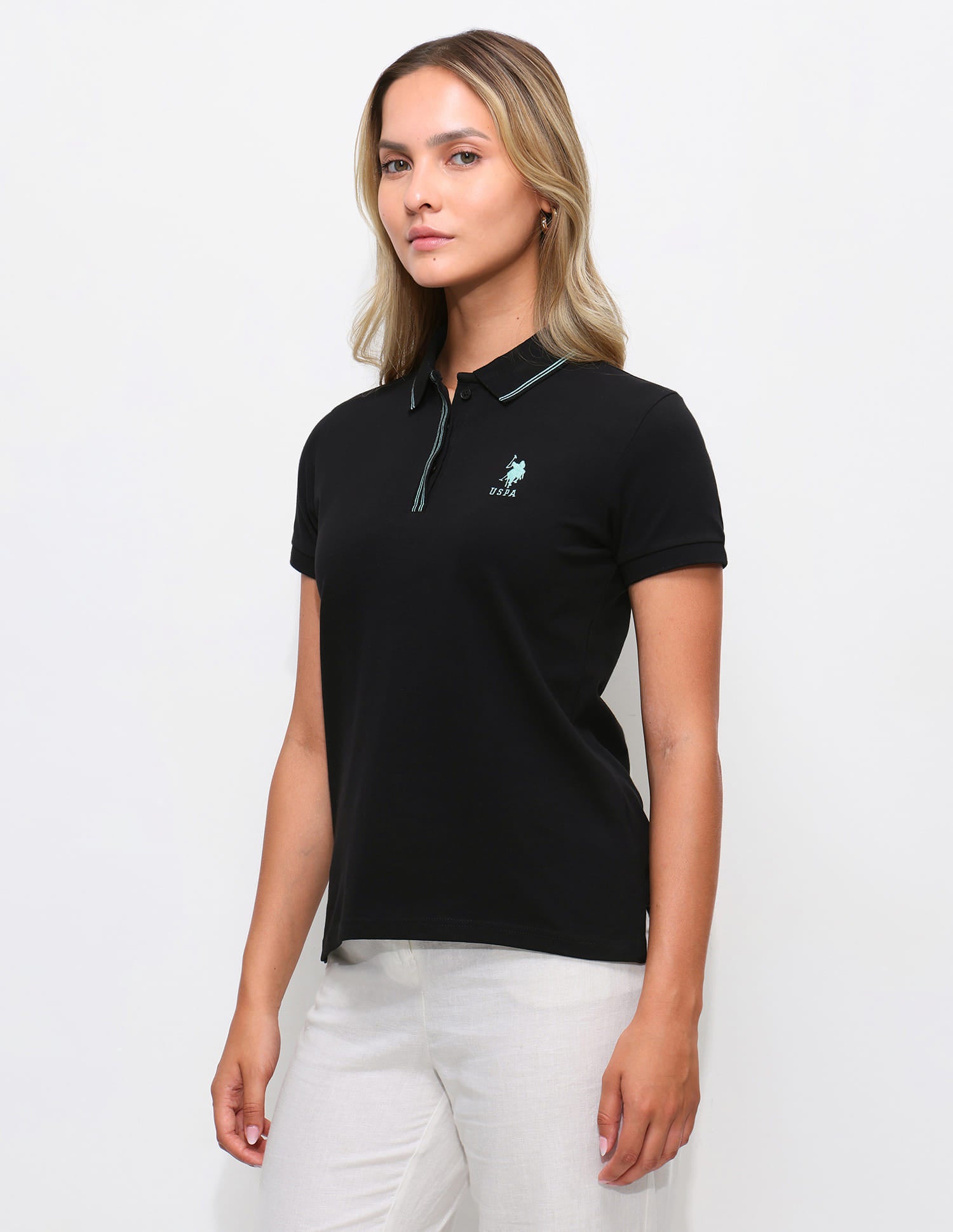 Tipped Collar Regular Fit Polo Shirt Balck - U.S. Polo Assn. India | Large