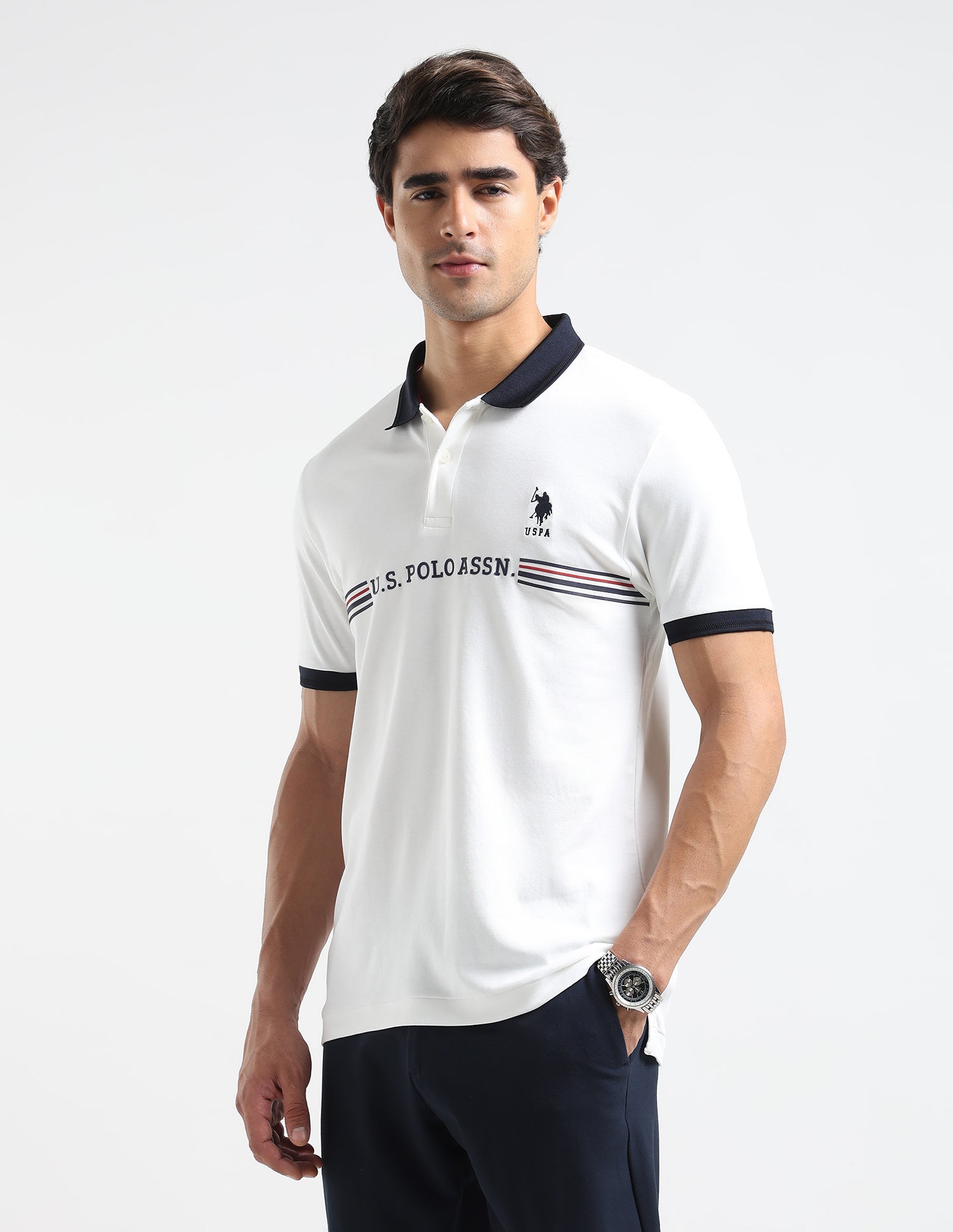 Brand Embossed Regular Fit Polo Shirt White - U.S. POLO ASSN. | Large