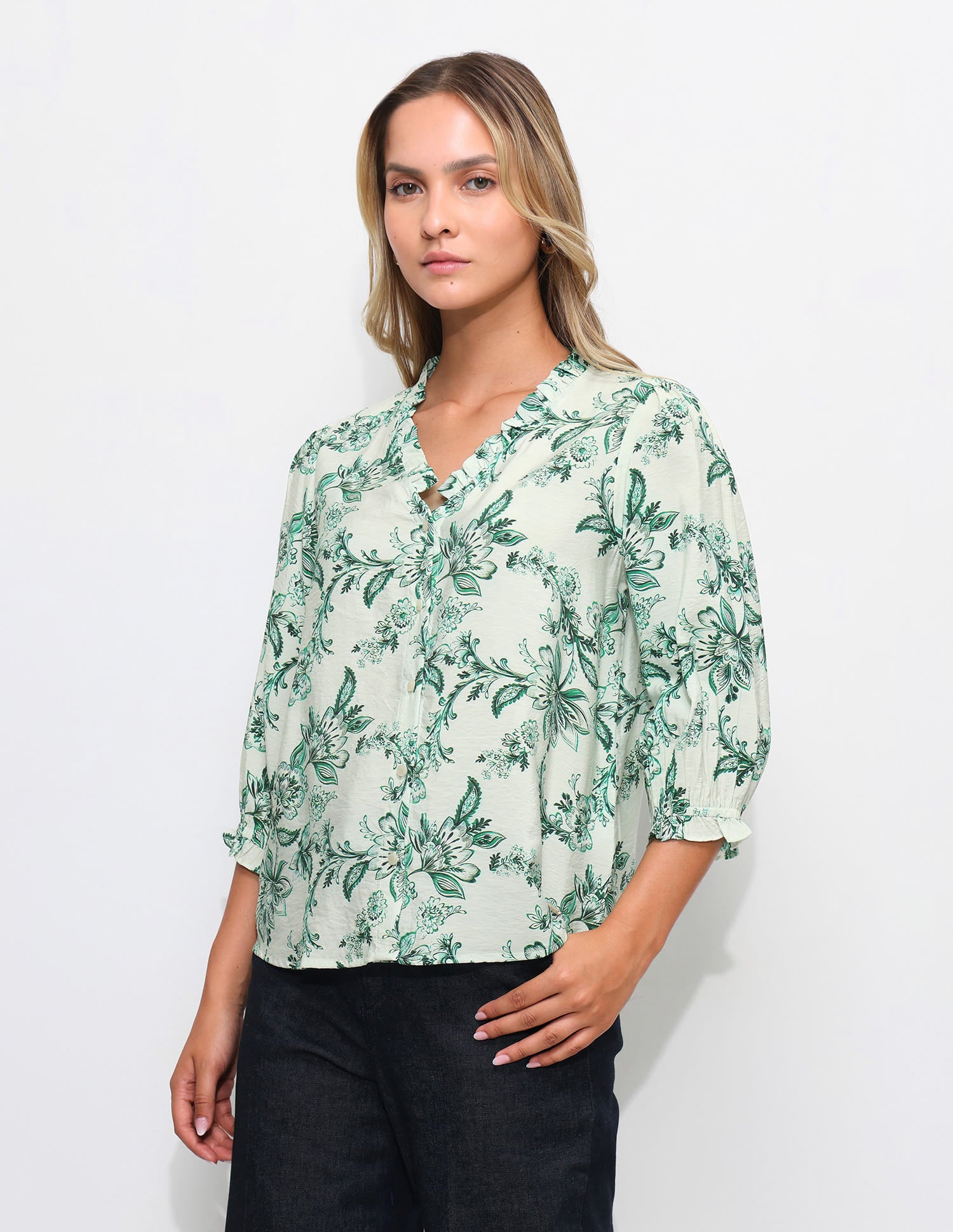 Floral Printed Ruffle Top White - U.S. Polo Assn. India | Large