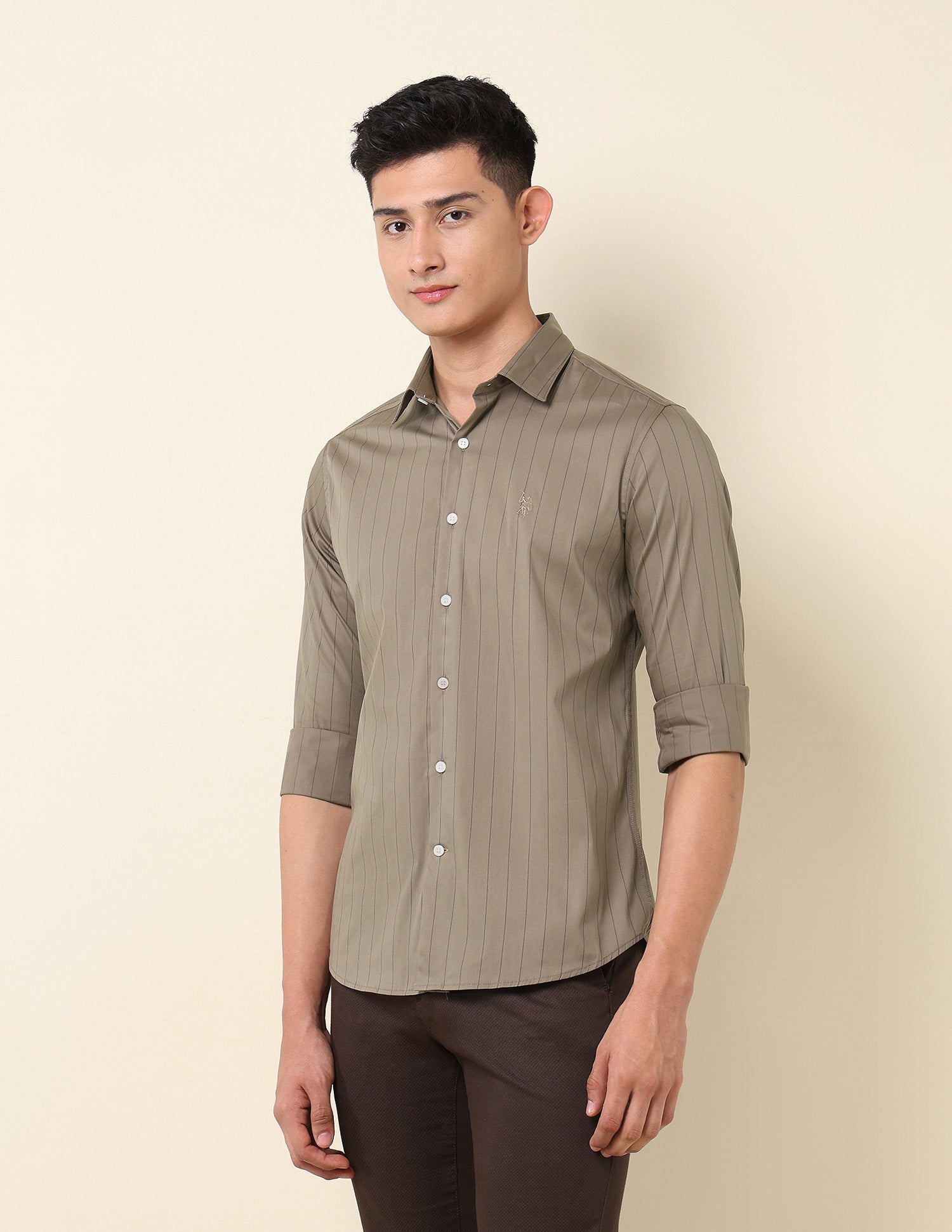 Vertical Striped Tailored Fit Shirt Brown - U.S. Polo Assn. India | Large