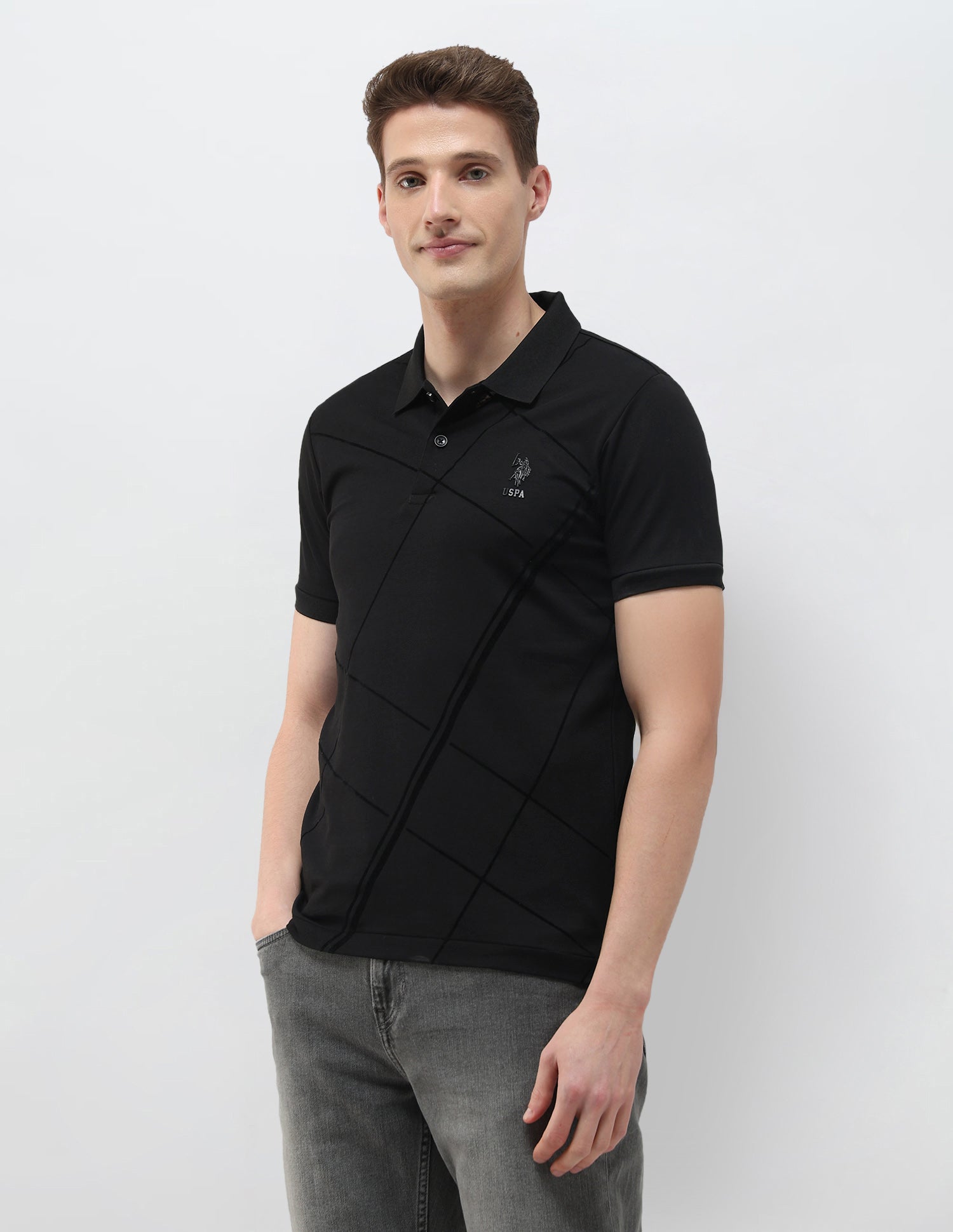 Geometric Printed Black & Gold Polo Shirt Black - U.S. Polo Assn. India | Large