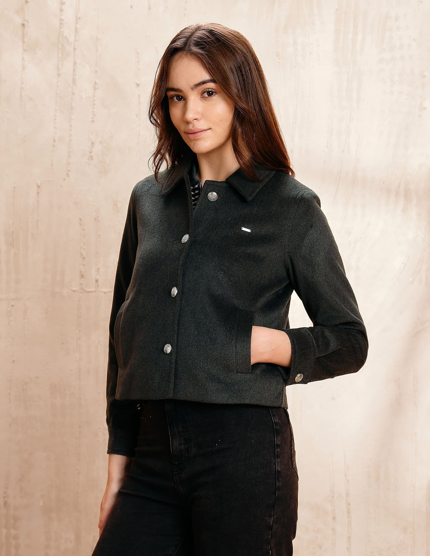 Textured Cropped Regular Fit Jacket Grey - U.S. POLO ASSN. | Large