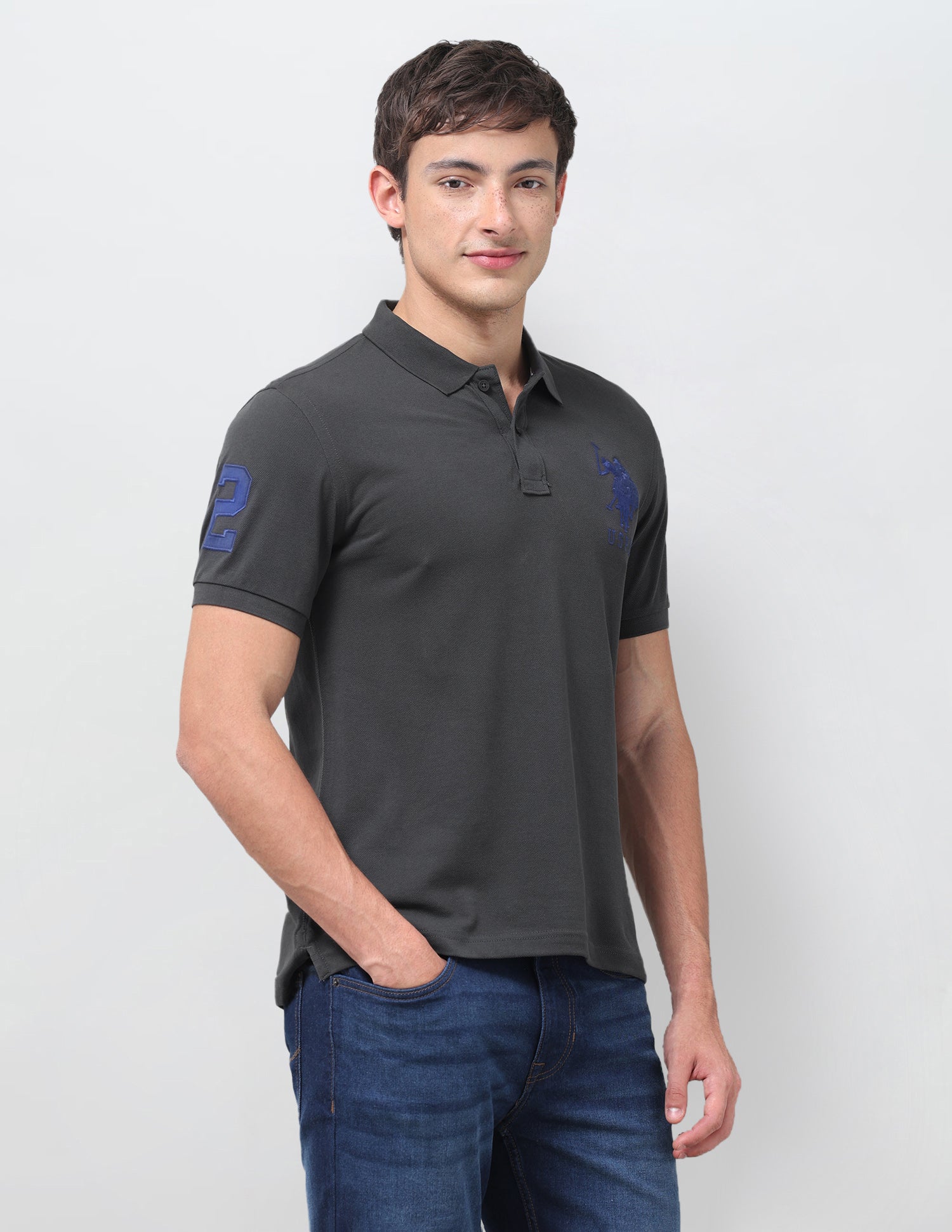Solid Slim Fit Polo Shirt Dark Grey - U.S. Polo Assn. India | Large