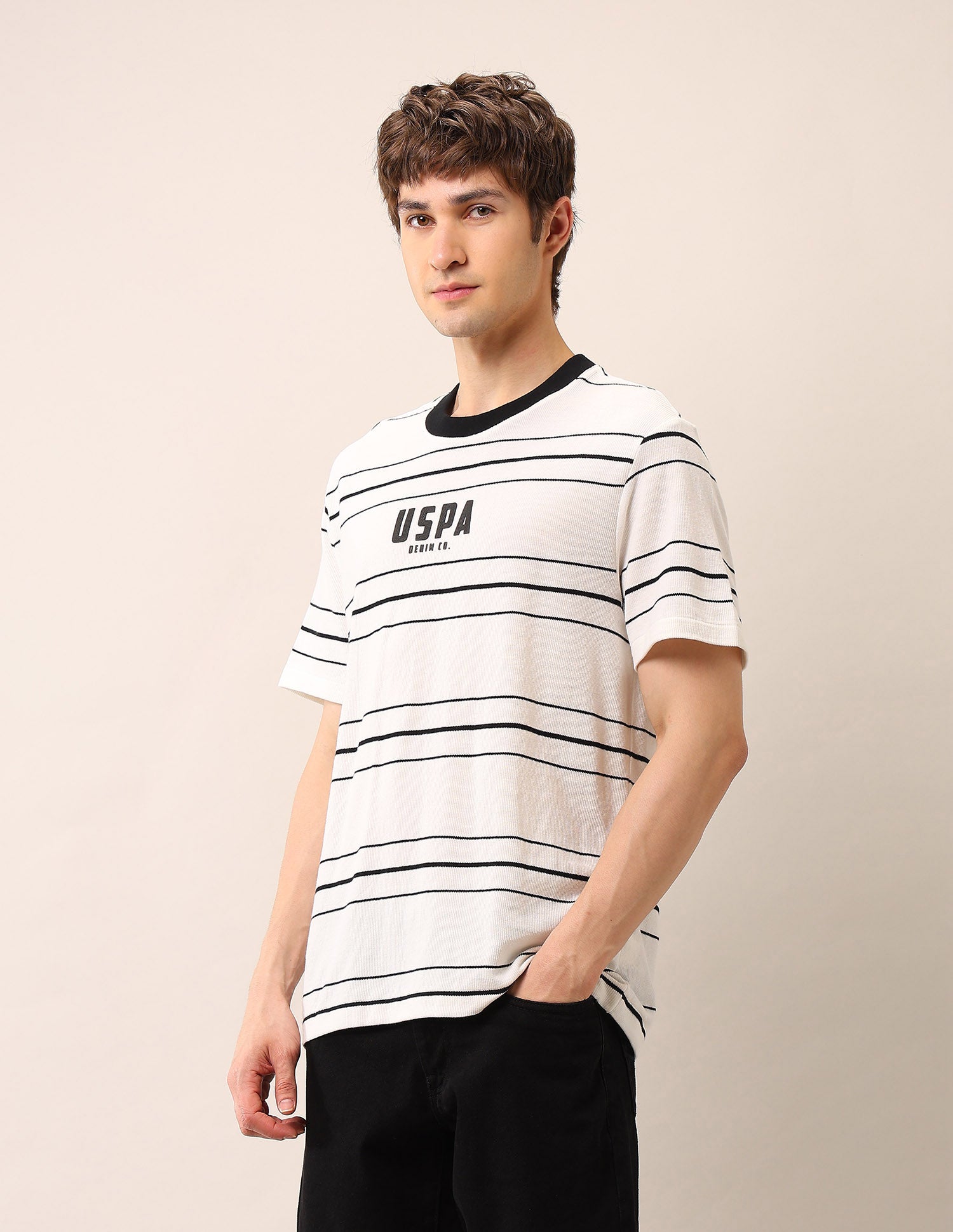 Relaxed Fit Pure Cotton T-Shirt Ivory - U.S. Polo Assn. India | Large