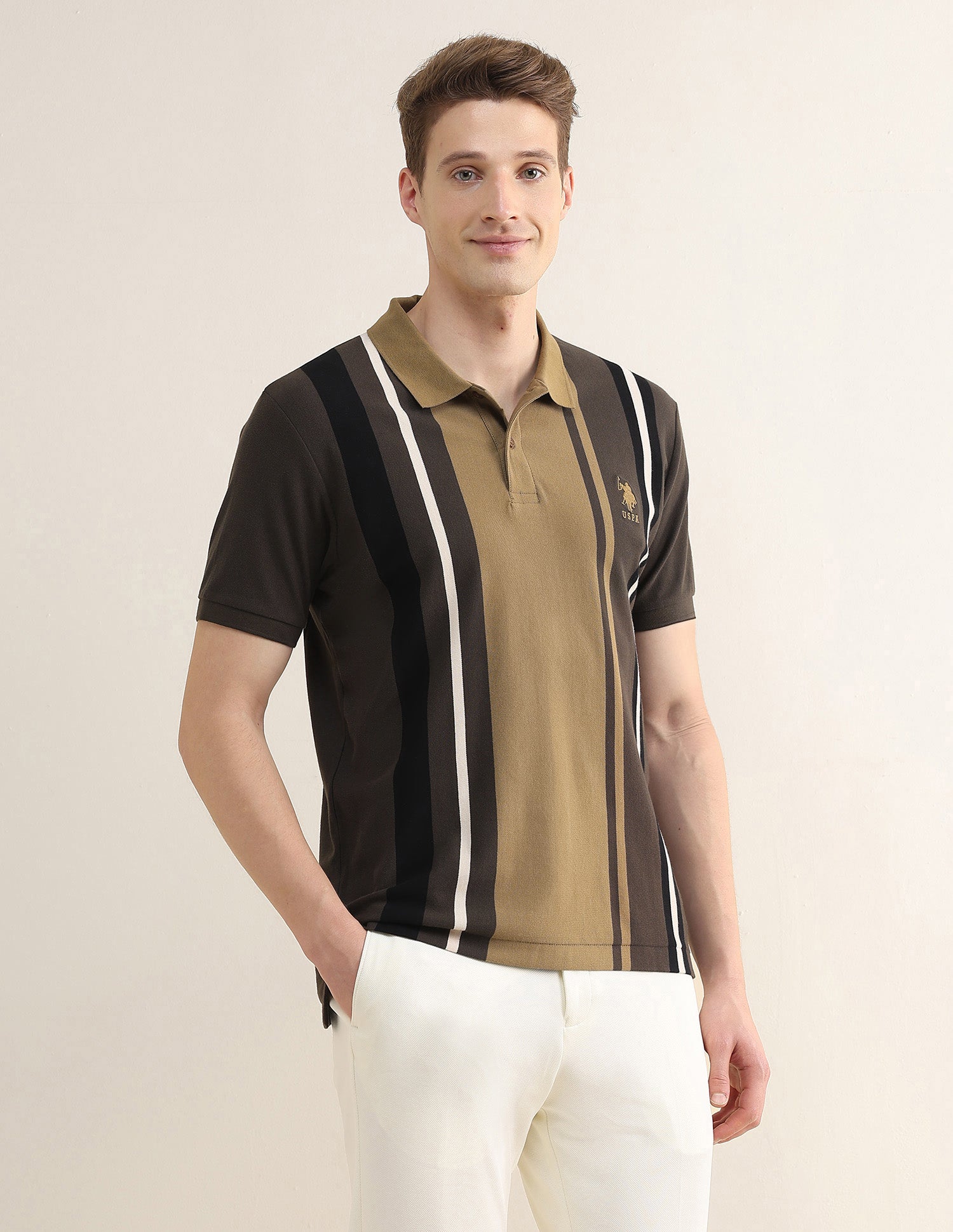 Colourblocked Striped Slim Fit Polo Shirt Olive - U.S. Polo Assn. India | Large