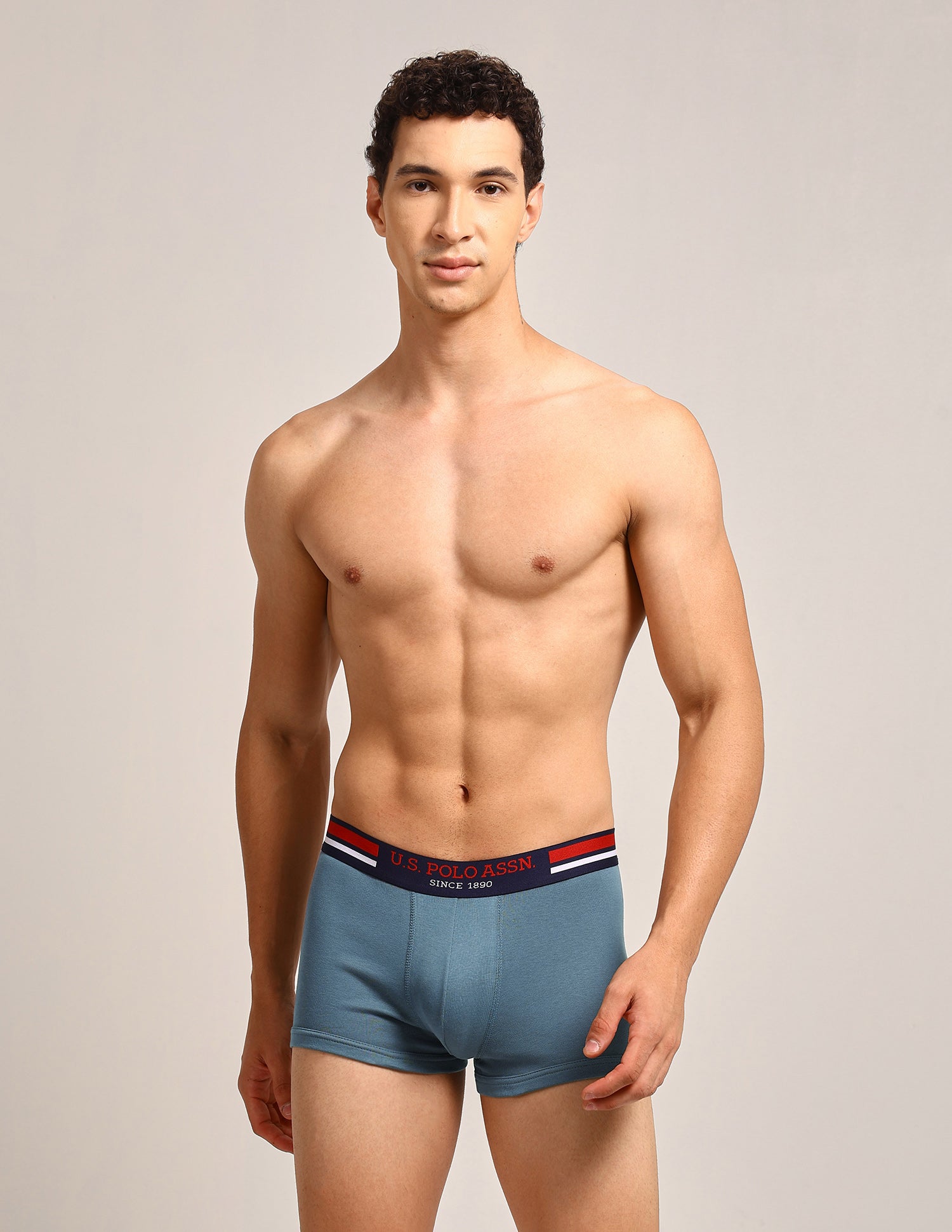 Elastic Waistband Ribbed I641 Trunks - Pack Of 3 Teal Grey- Black- Olive - U.S. Polo Assn. India | Large