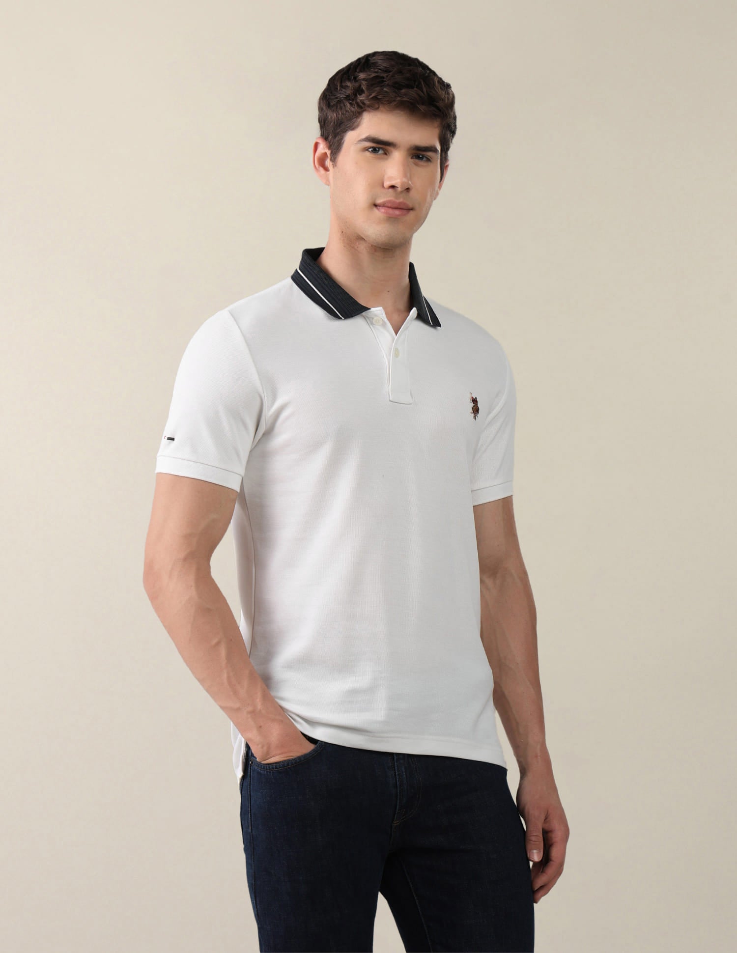 Solid Slim Fit Polo Shirt White - U.S. Polo Assn. India | Large