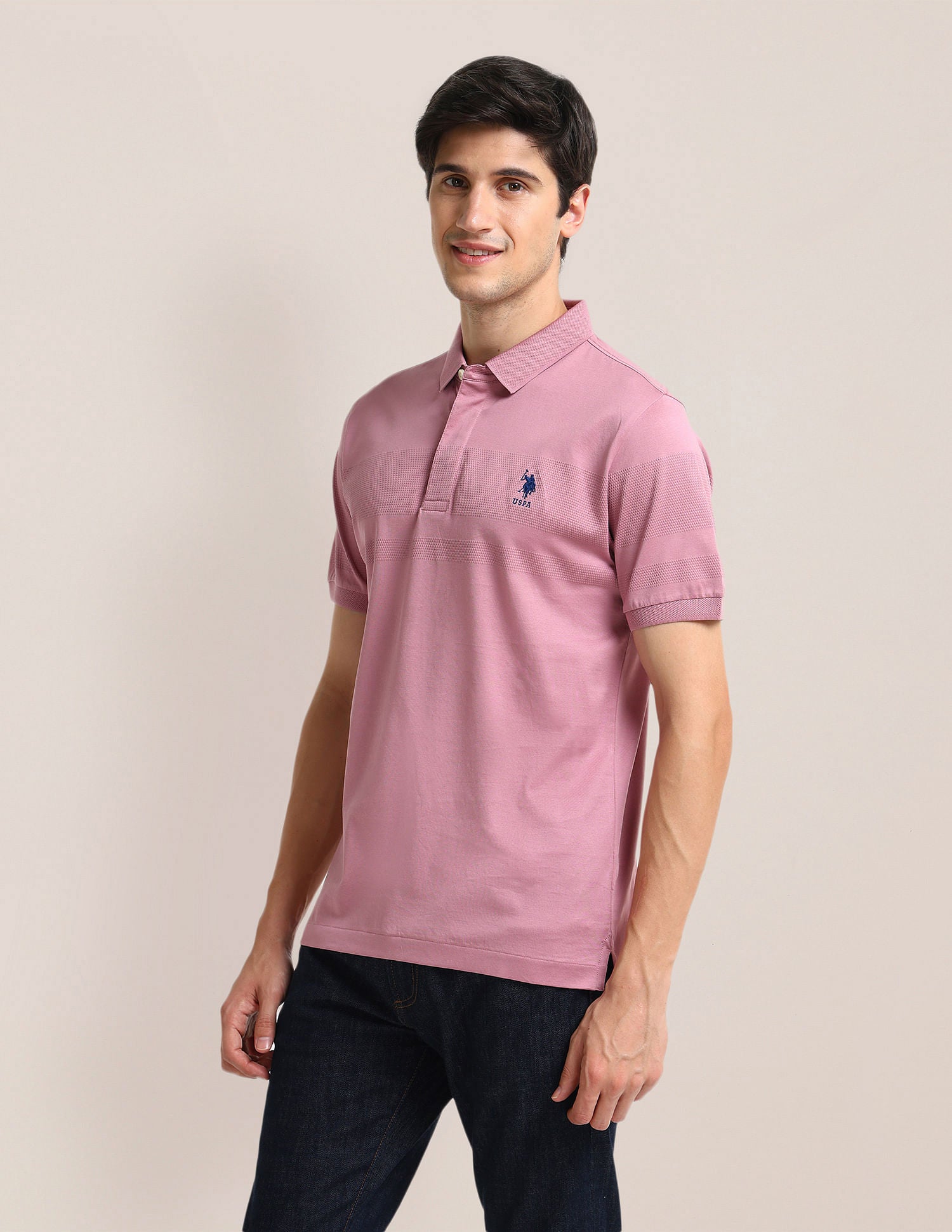 Slim Fit Horizontal Stripe Polo Shirt Light Pink - U.S. Polo Assn. India | Large