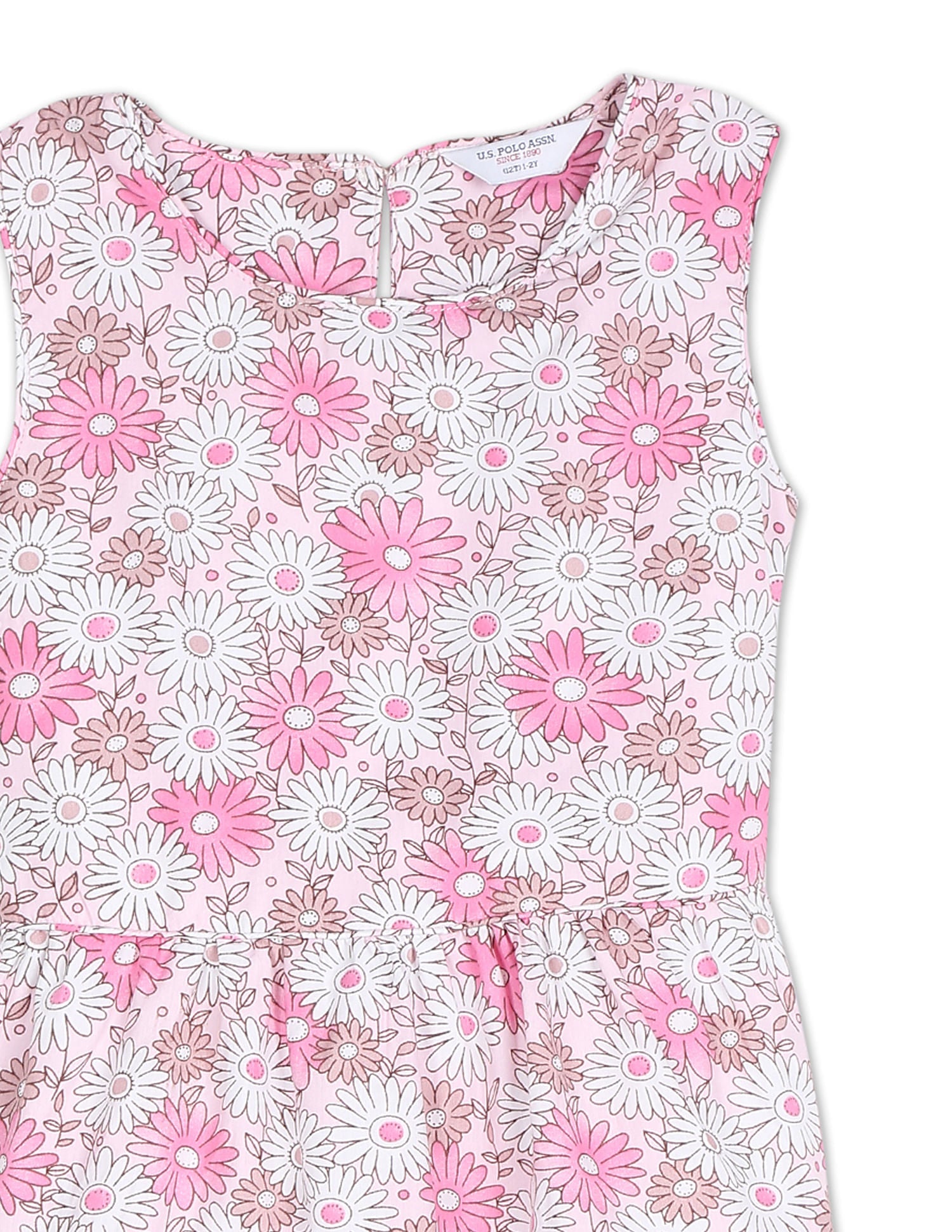 Girls Pink Floral Print Tiered Fit And Flare Dress Pink - U.S. POLO ASSN. | Large