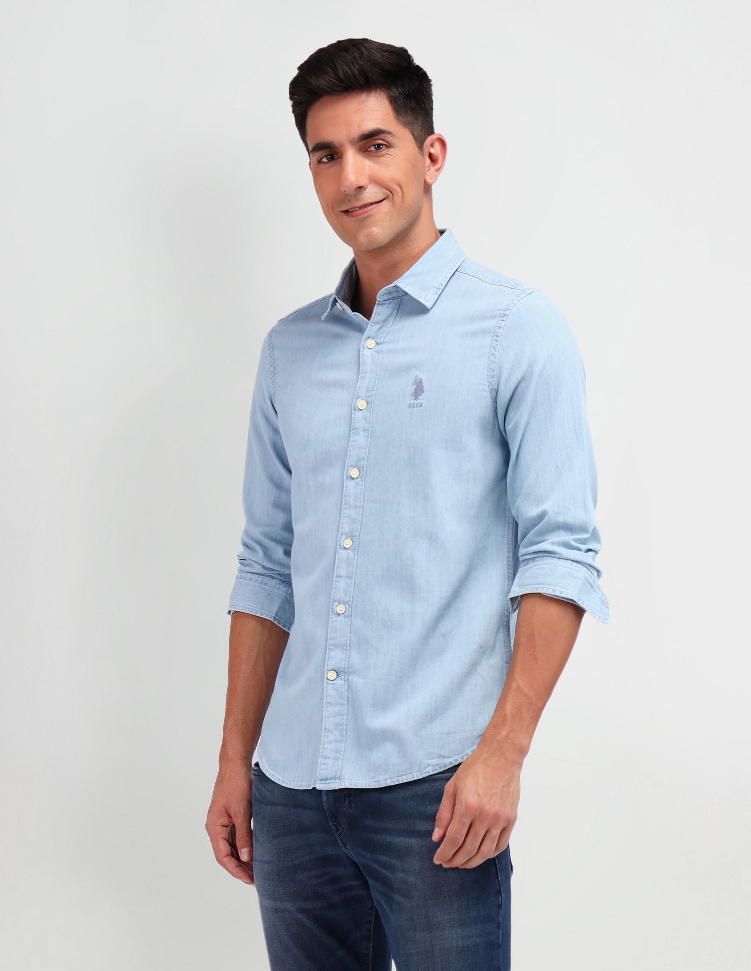 Slim Fit Chambray Shirt Light Indigo - U.S. POLO ASSN. | Large