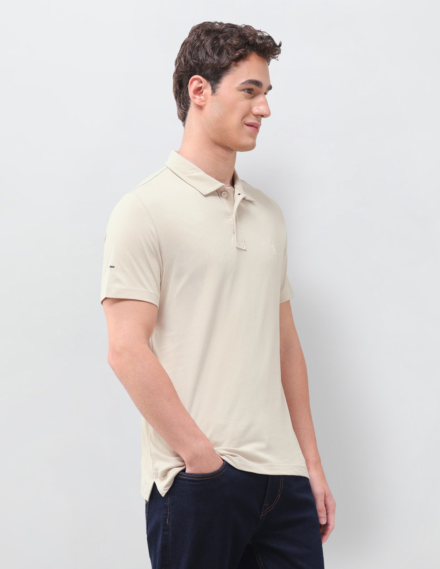 Solid Slim Fit Polo Shirt Beige - U.S. Polo Assn. India | Large