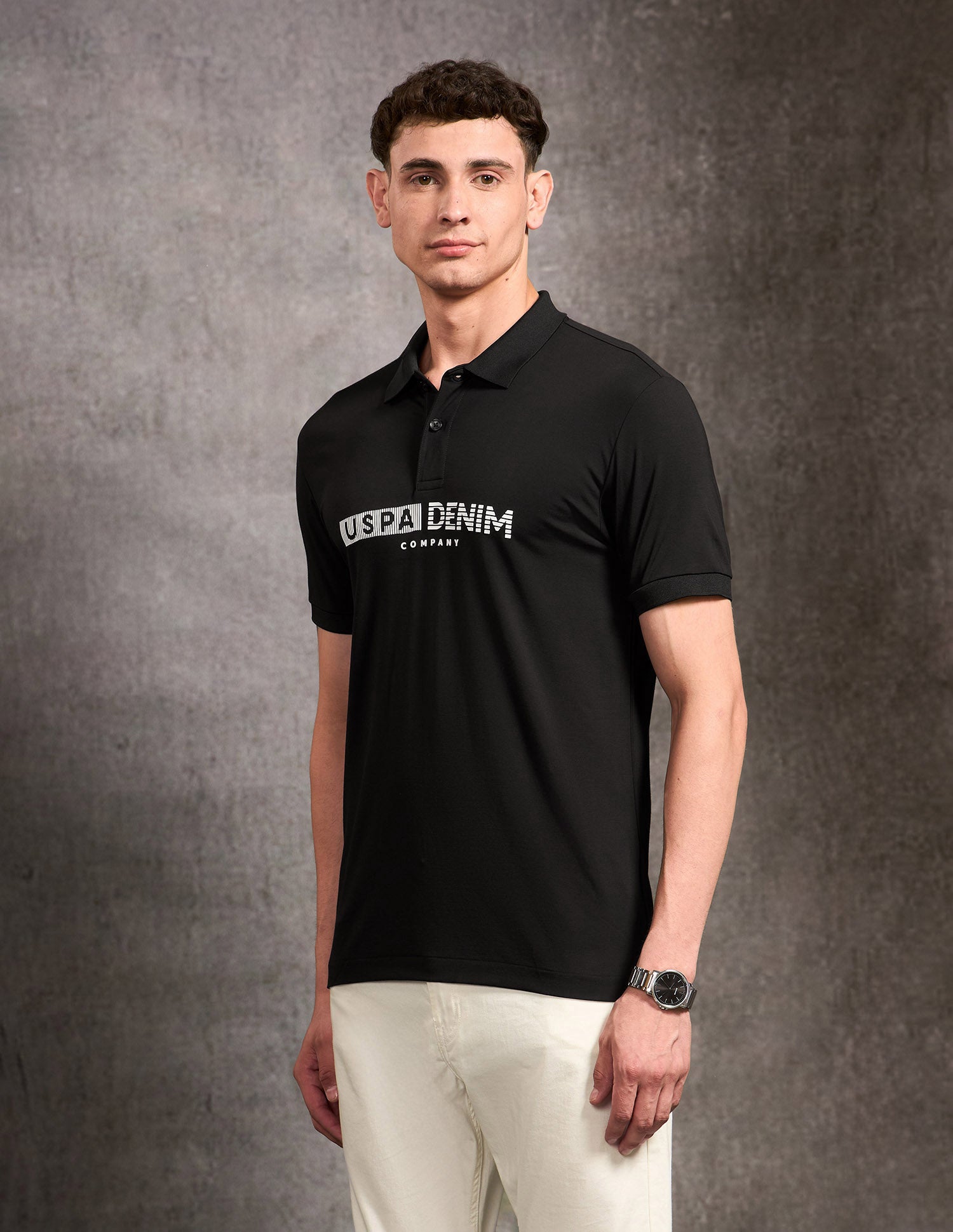 Brand Embossed Black & Gold Polo Shirt Black - U.S. POLO ASSN. | Large