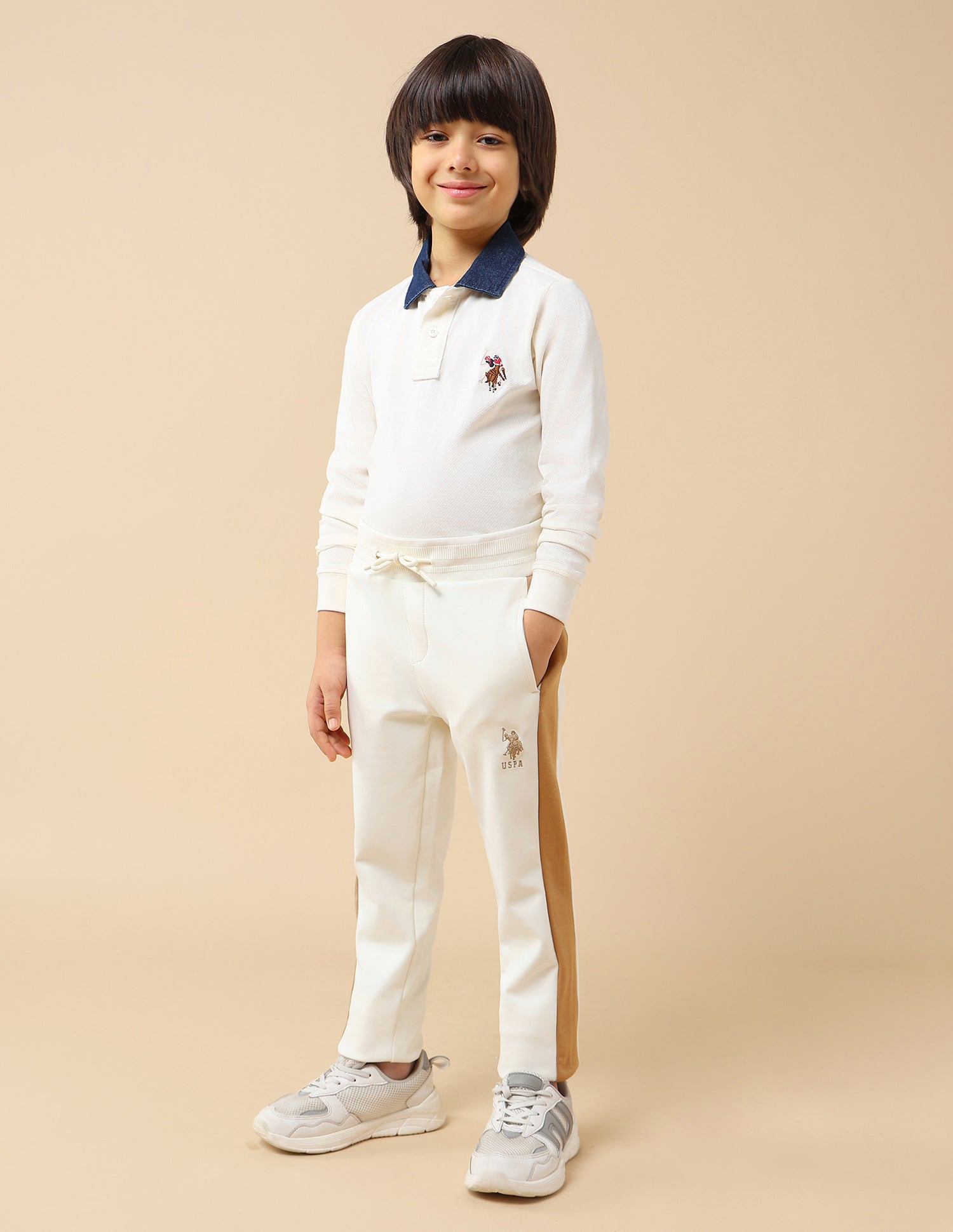Boys Solid Regular Fit Trackpant Off White - U.S. POLO ASSN. | Large