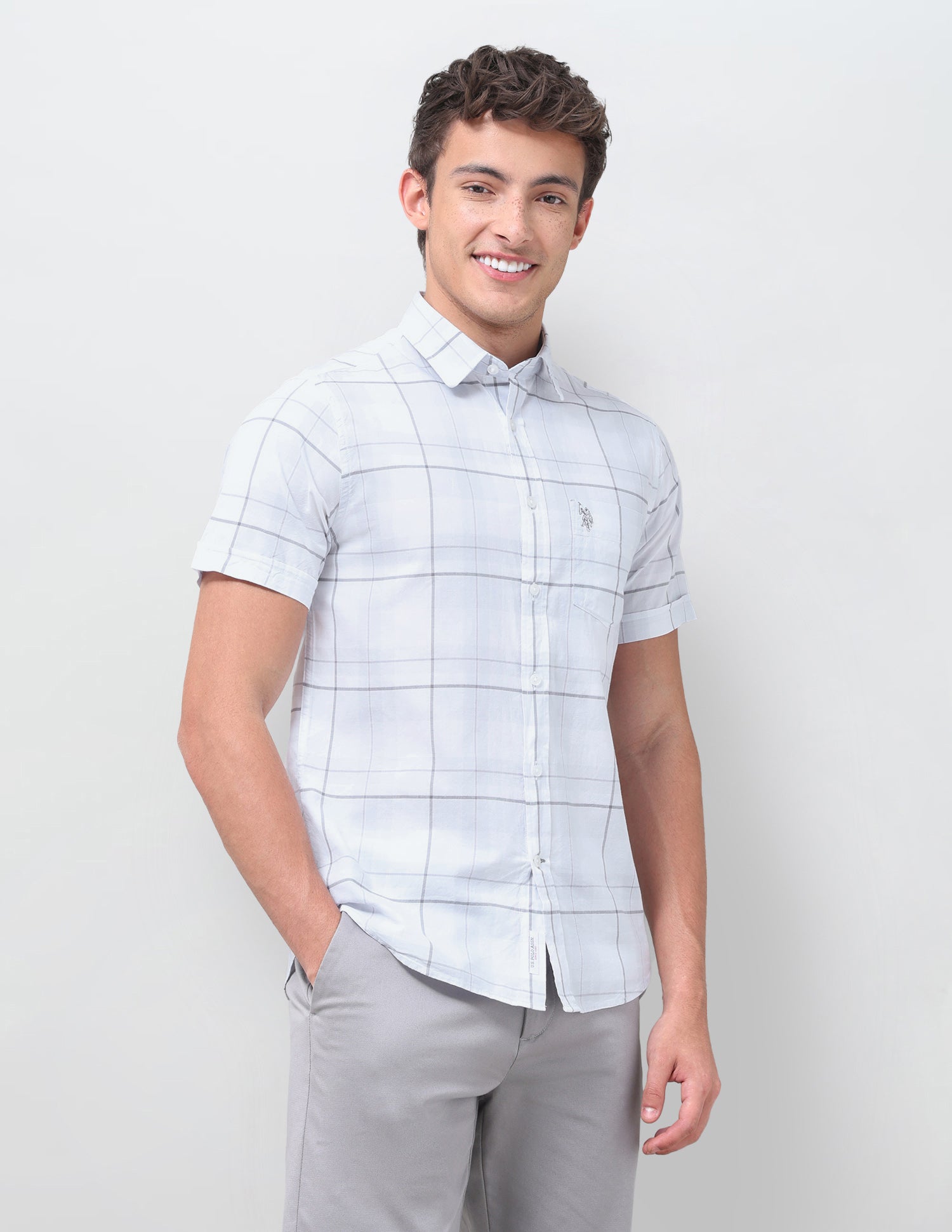 Windowpane Checked Regular Fit Shirt Light Grey - U.S. Polo Assn. India | Large