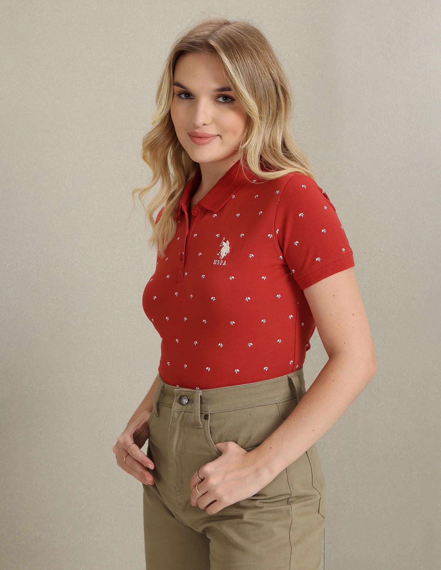 Graphic Print Pique Polo Shirt Rust - U.S. POLO ASSN. | Large