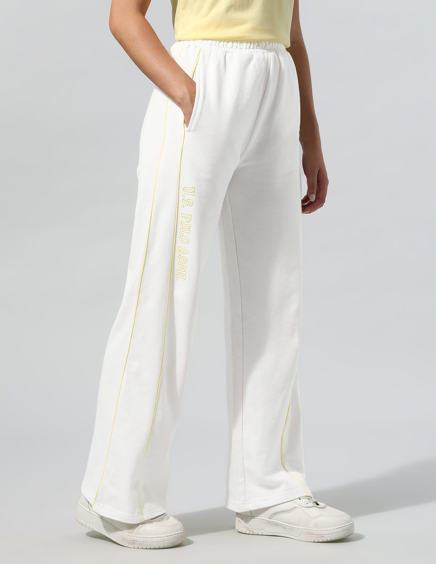 High Rise Wide Leg Trousers White - U.S. Polo Assn. India | Large